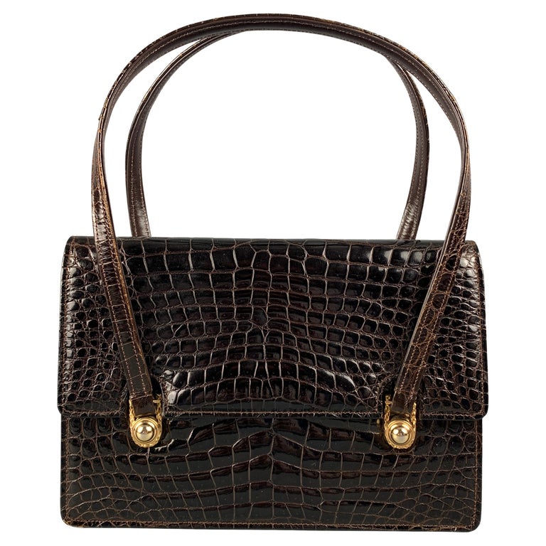 Vintage SACHA Brown Textured Alligator Leather Handbag For Sale at 1stDibs
