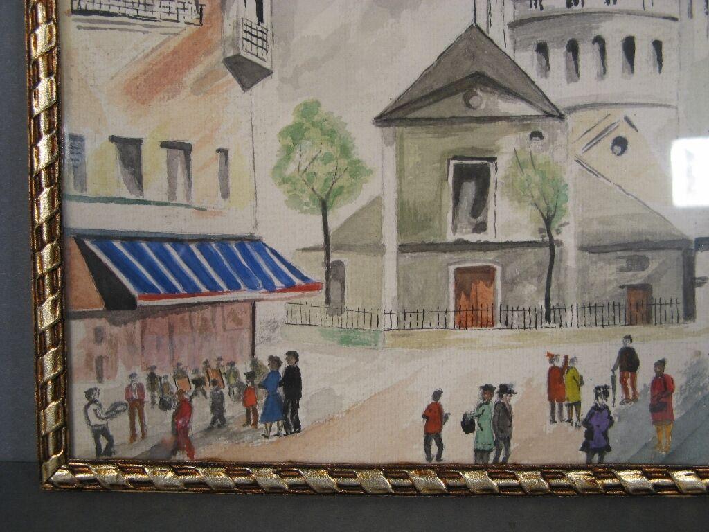 Peinture aquarelle vintage du Sacré-Cœur, signée 1964 -1Y63 1