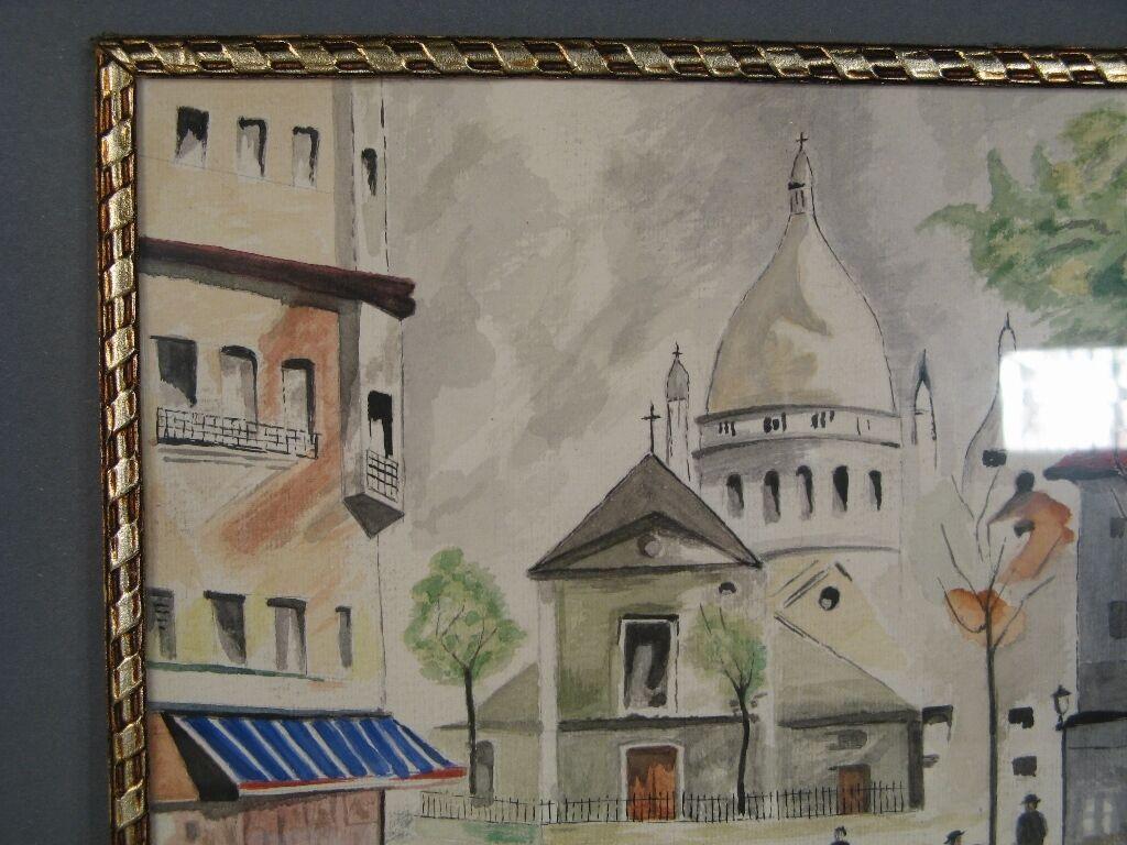 Peinture aquarelle vintage du Sacré-Cœur, signée 1964 -1Y63 2