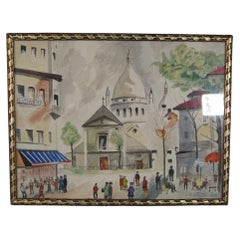 Vintage Sacré-Coeur Watercolor Painting, Signed 1964 -1Y63