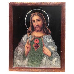 Vintage Sacred Heart of Jesus Holographic Foil Portrait Framed