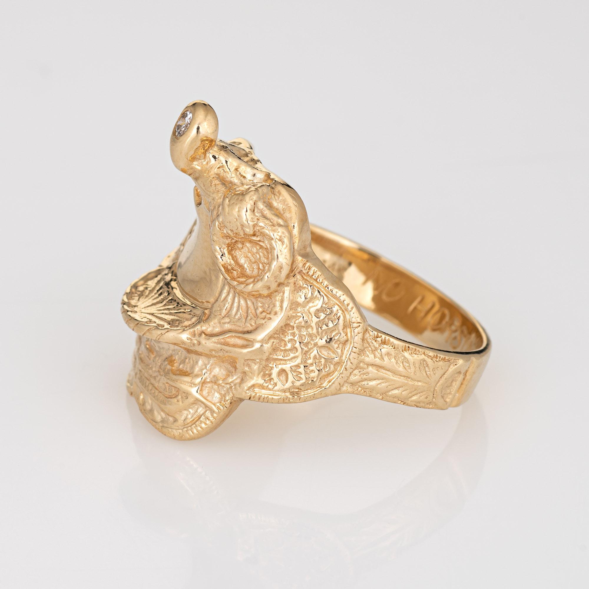 Modern Vintage Saddle Ring Diamond 14k Yellow Gold Horse Equestrian Jewelry