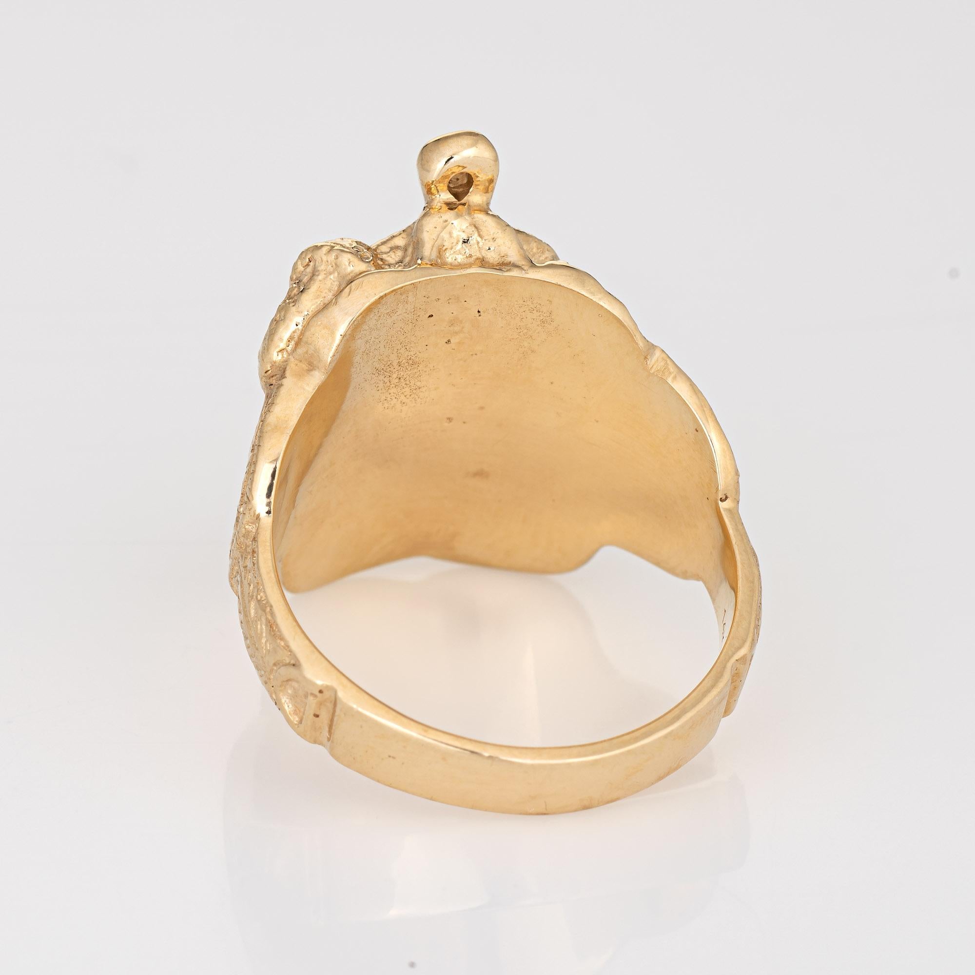 Round Cut Vintage Saddle Ring Diamond 14k Yellow Gold Horse Equestrian Jewelry