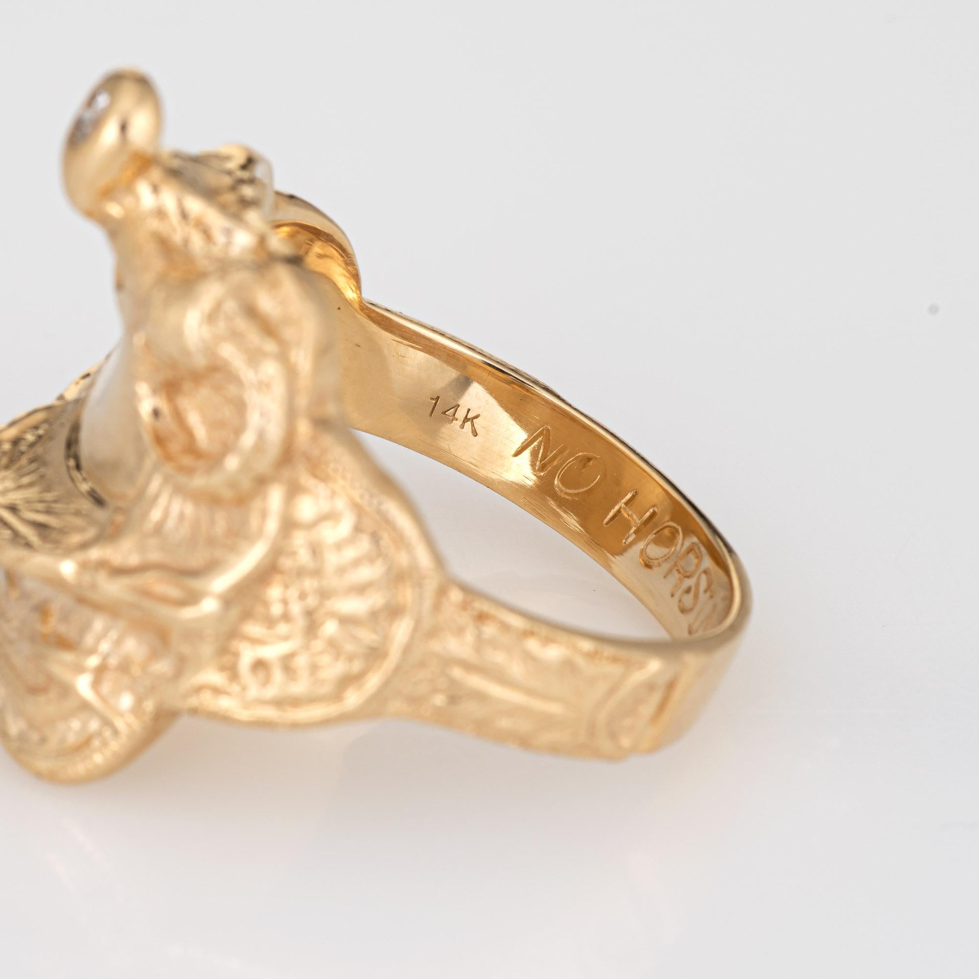 Women's or Men's Vintage Saddle Ring Diamond 14k Yellow Gold Horse Equestrian Jewelry