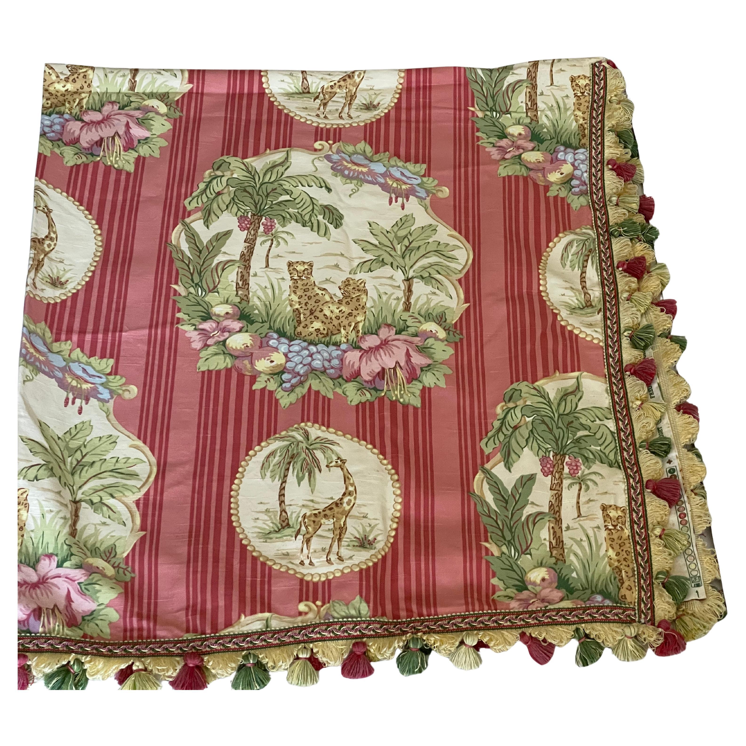 Vintage Safari Style Kauffman Stoff Tischdecke Thriw mit Quasten im Angebot