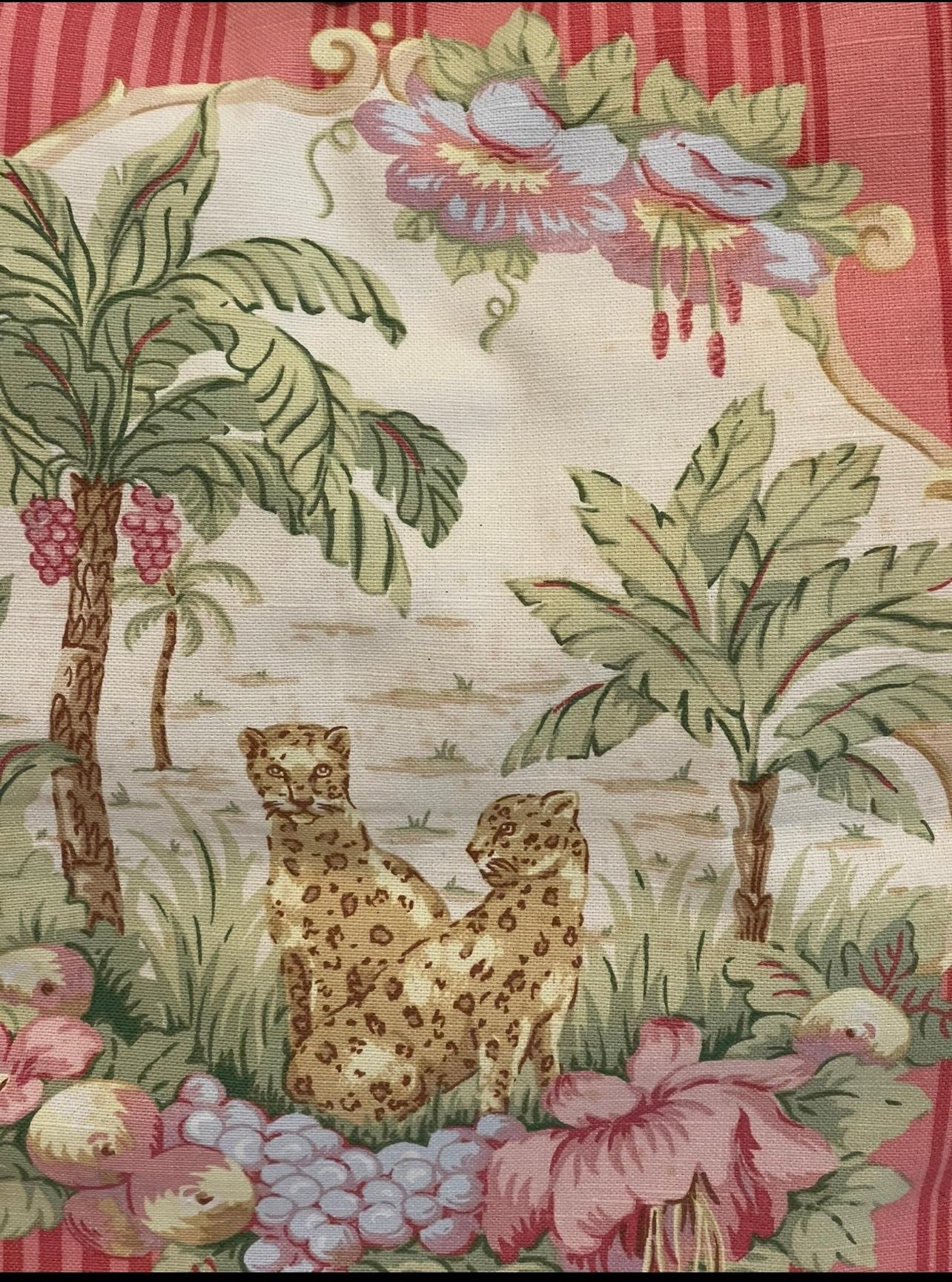 Vintage Safari Almohada Tropical con Flecos Textil Kauffmann Estadounidense en venta