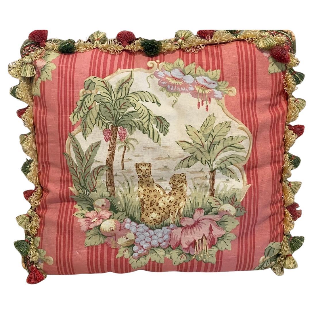Vintage Safari Tropical Pillow with Fringes Kauffmann Textile