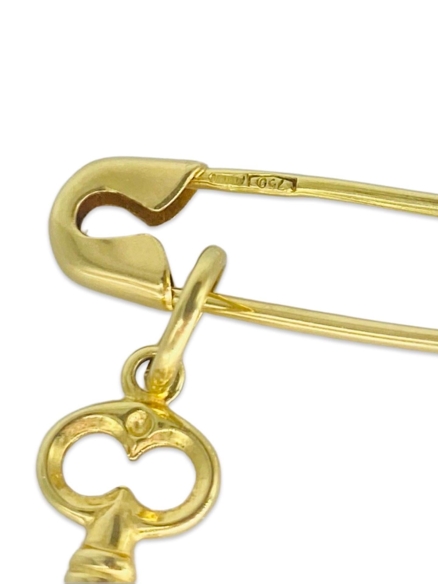 Women's or Men's Vintage Safety Key Pin 18k Gold Italy For Sale