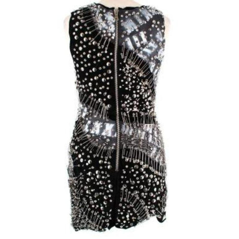 Vintage Safety Pin Embellished Black Leather Mini Dress For Sale at 1stDibs