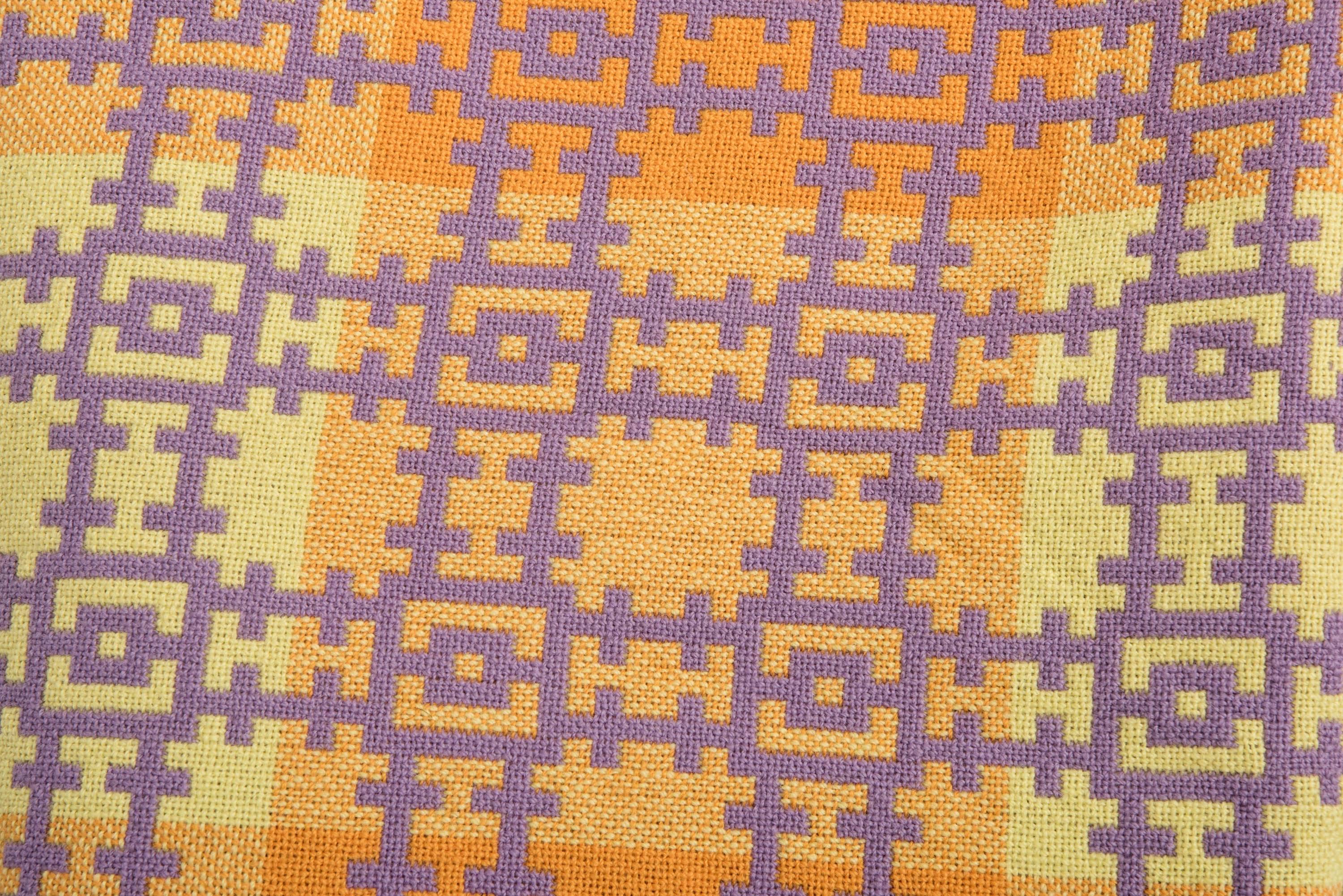 Hand-Woven Vintage Saffron and Lavender Double Blanket, Wales, circa 1960