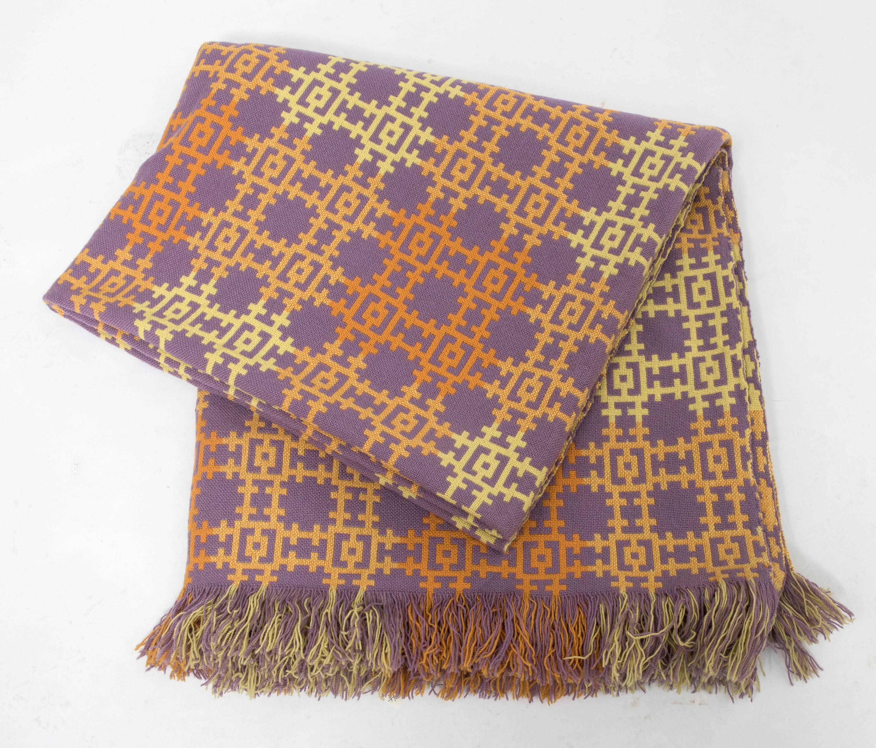 Mid-20th Century Vintage Saffron and Lavender Double Blanket, Wales, circa 1960