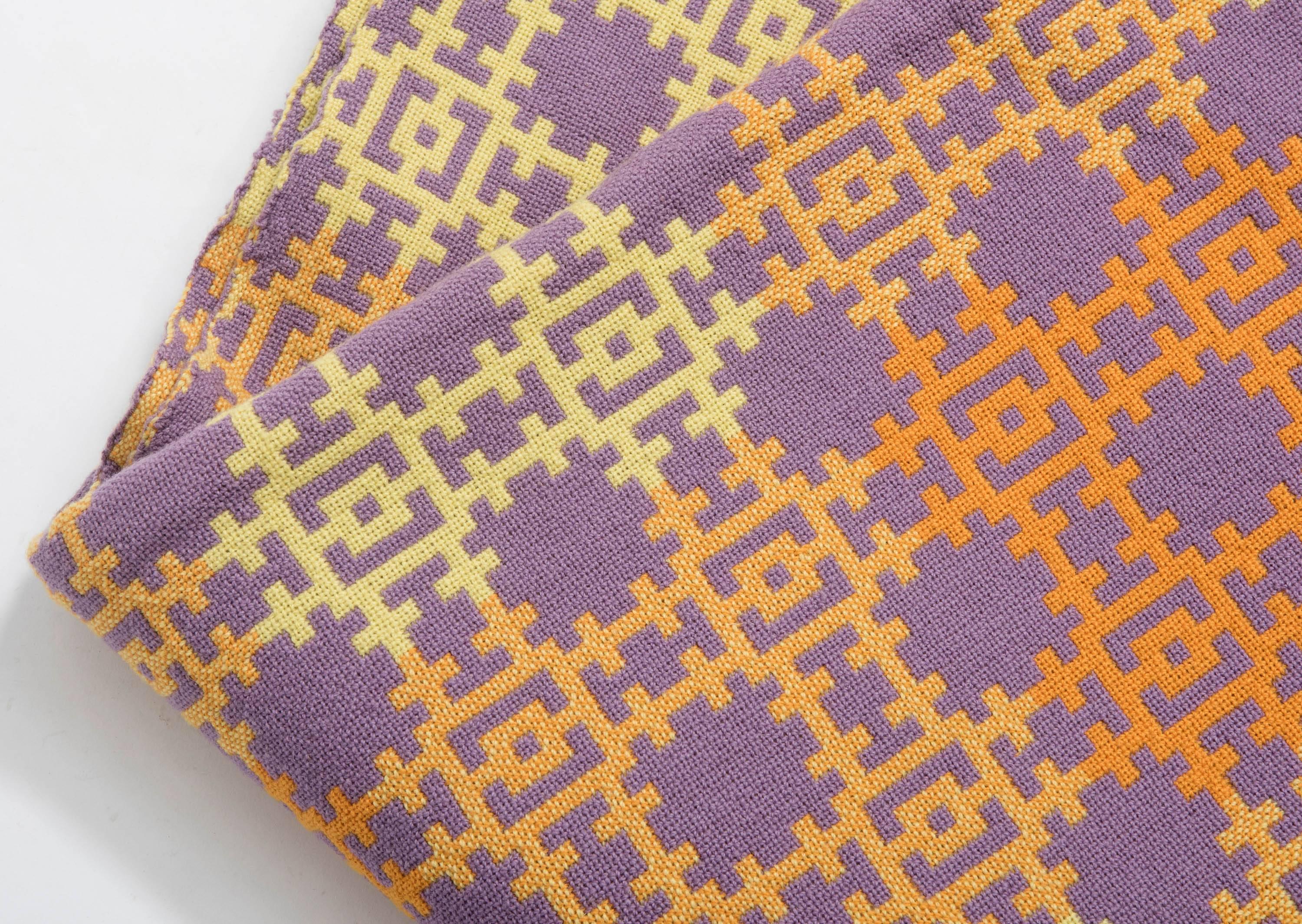 Vintage Saffron and Lavender Double Blanket, Wales, circa 1960 3