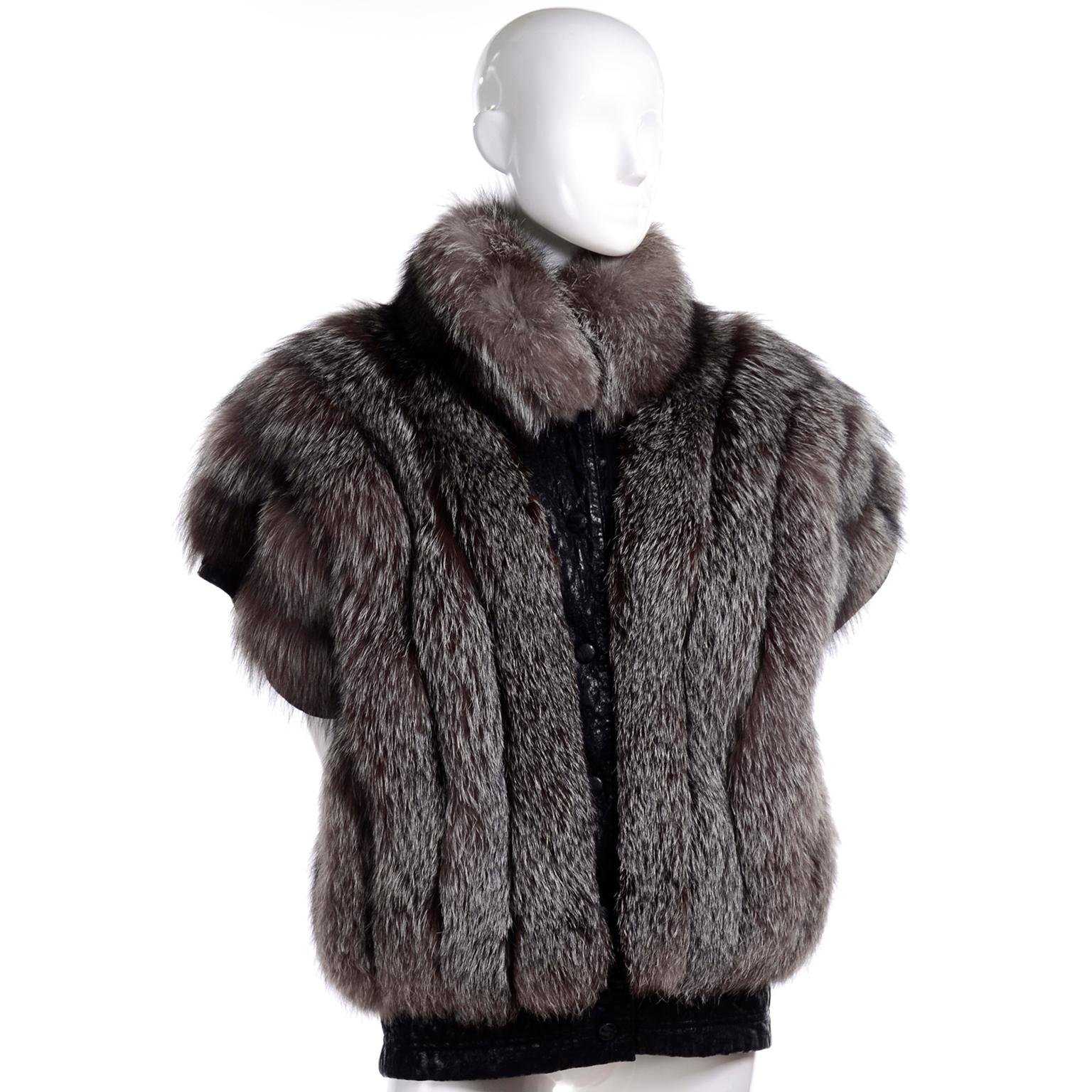 Vintage Saga Fox Gray Fur Jacket W Removable Black Ostrich Leather Sleeves 4