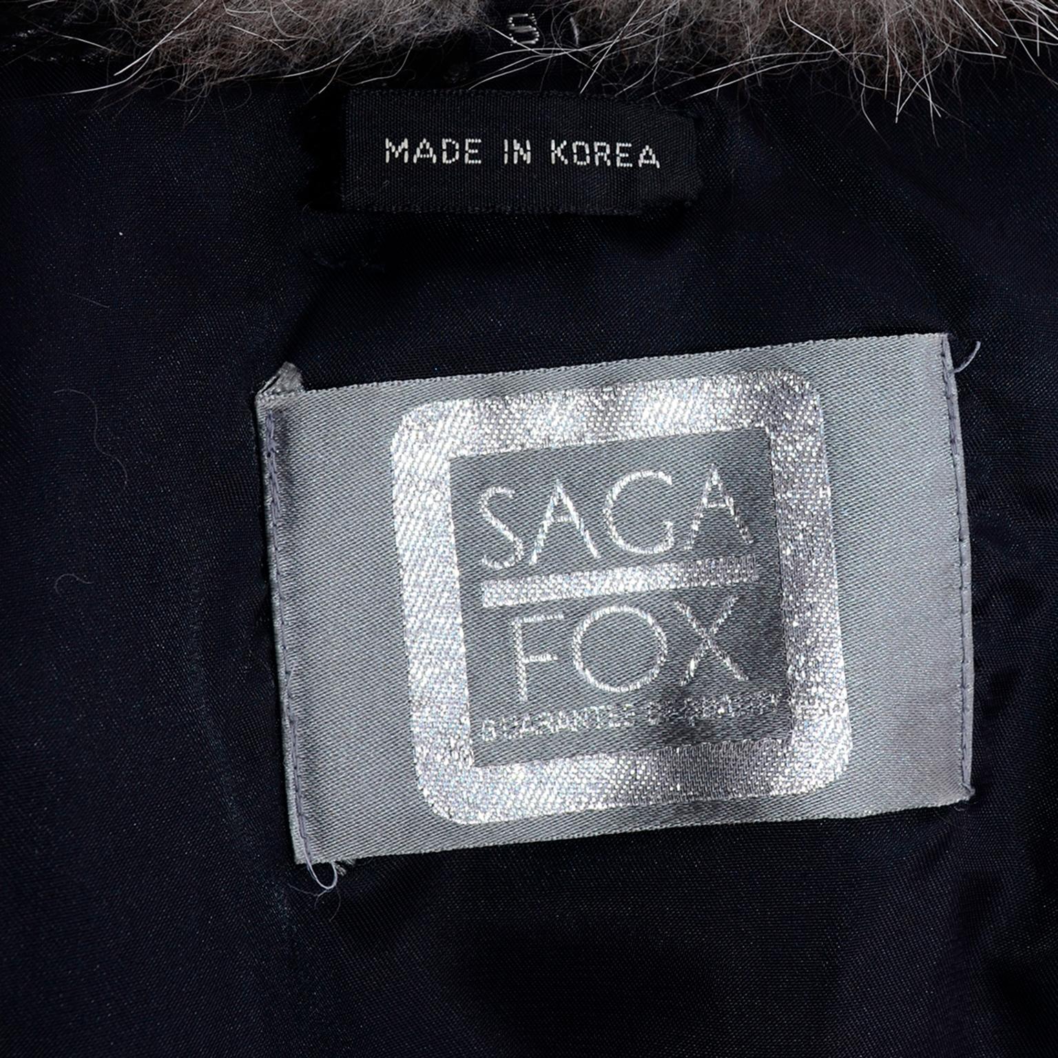 Vintage Saga Fox Gray Fur Jacket W Removable Black Ostrich Leather Sleeves 6