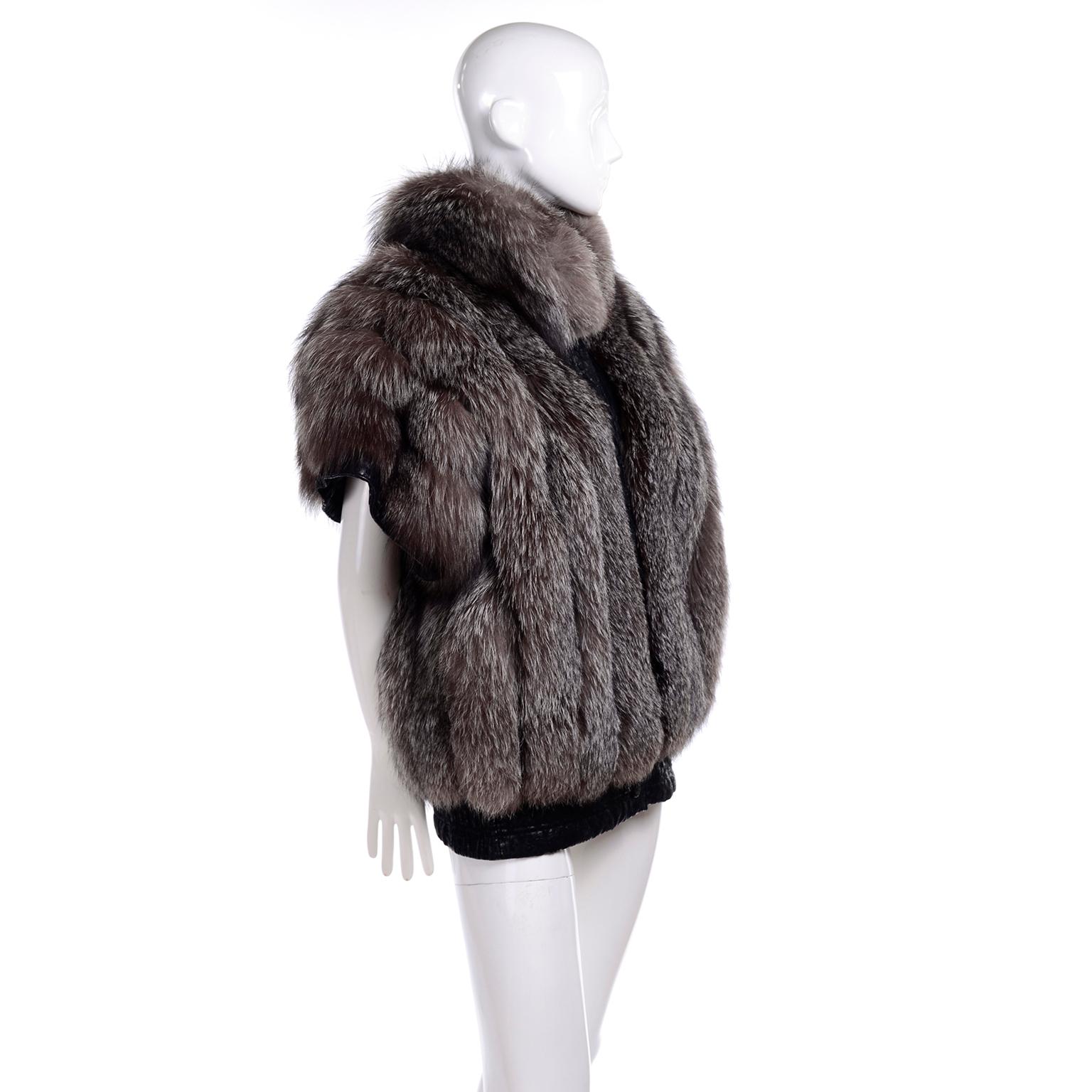 Men's Vintage Saga Fox Gray Fur Jacket W Removable Black Ostrich Leather Sleeves