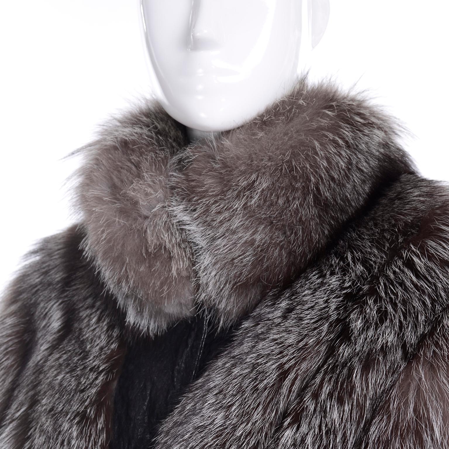 Vintage Saga Fox Gray Fur Jacket W Removable Black Ostrich Leather Sleeves 1