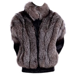 Vintage Saga Fox Gray Fur Jacket W Removable Black Ostrich Leather Sleeves