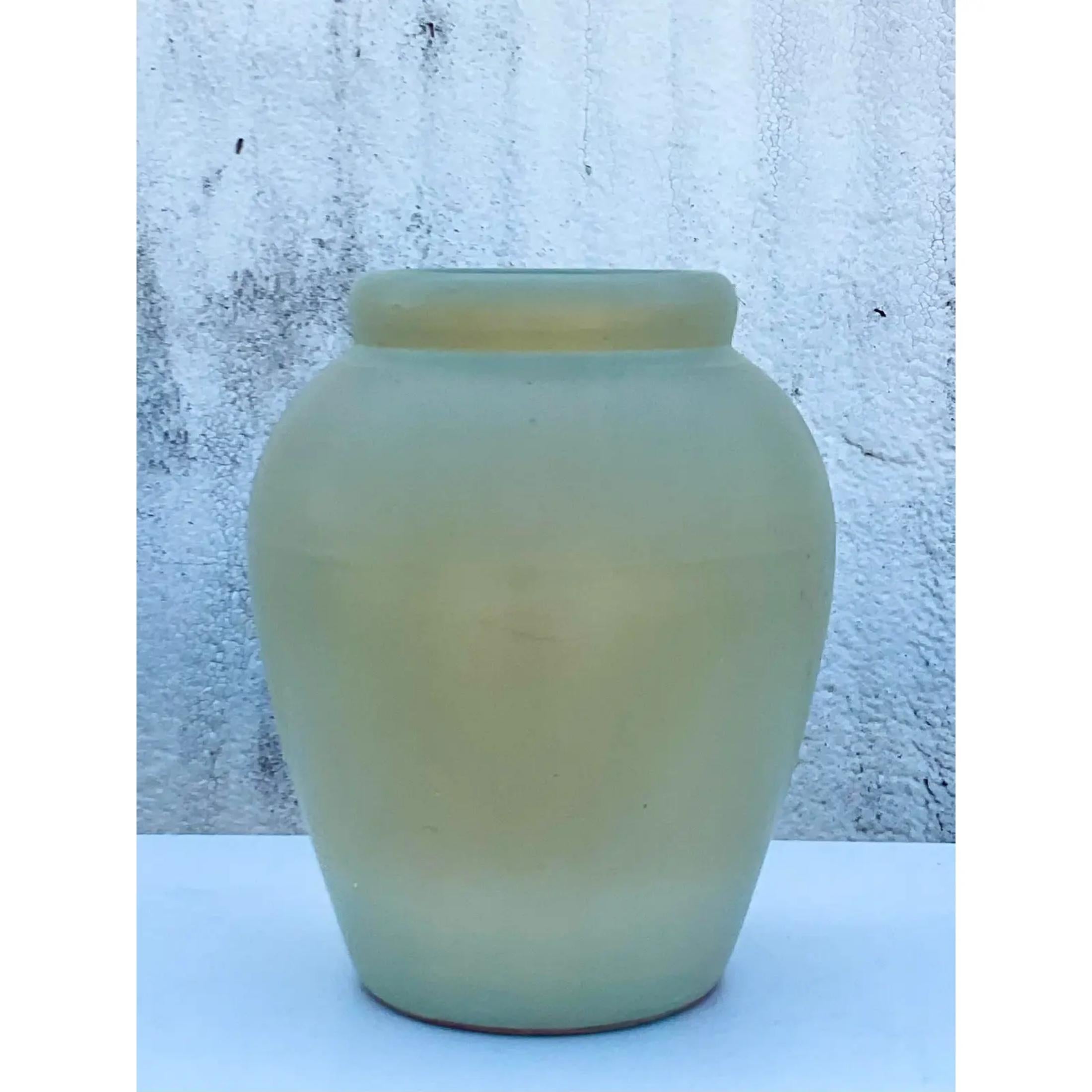 Vintage Sage Matte Glaze Ceramic Urn In Good Condition For Sale In west palm beach, FL