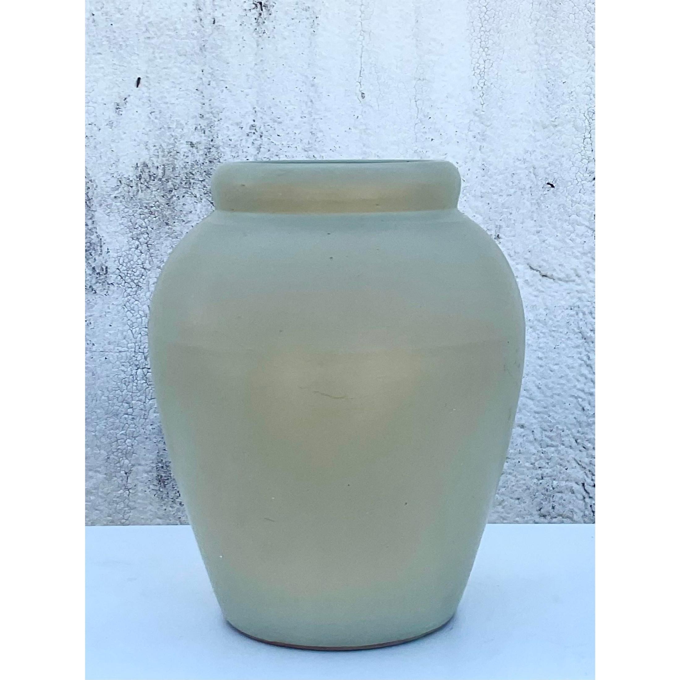 Vintage Sage Matte Glaze Ceramic Urn For Sale 3