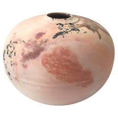 Vintage Saggar Fired Pink Sphere Raku Pottery Vase by Oscar Bucher