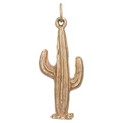 Pendentif vintage en or jaune 14 carats avec breloque Cactus de Saguaro, bijou de collection du désert