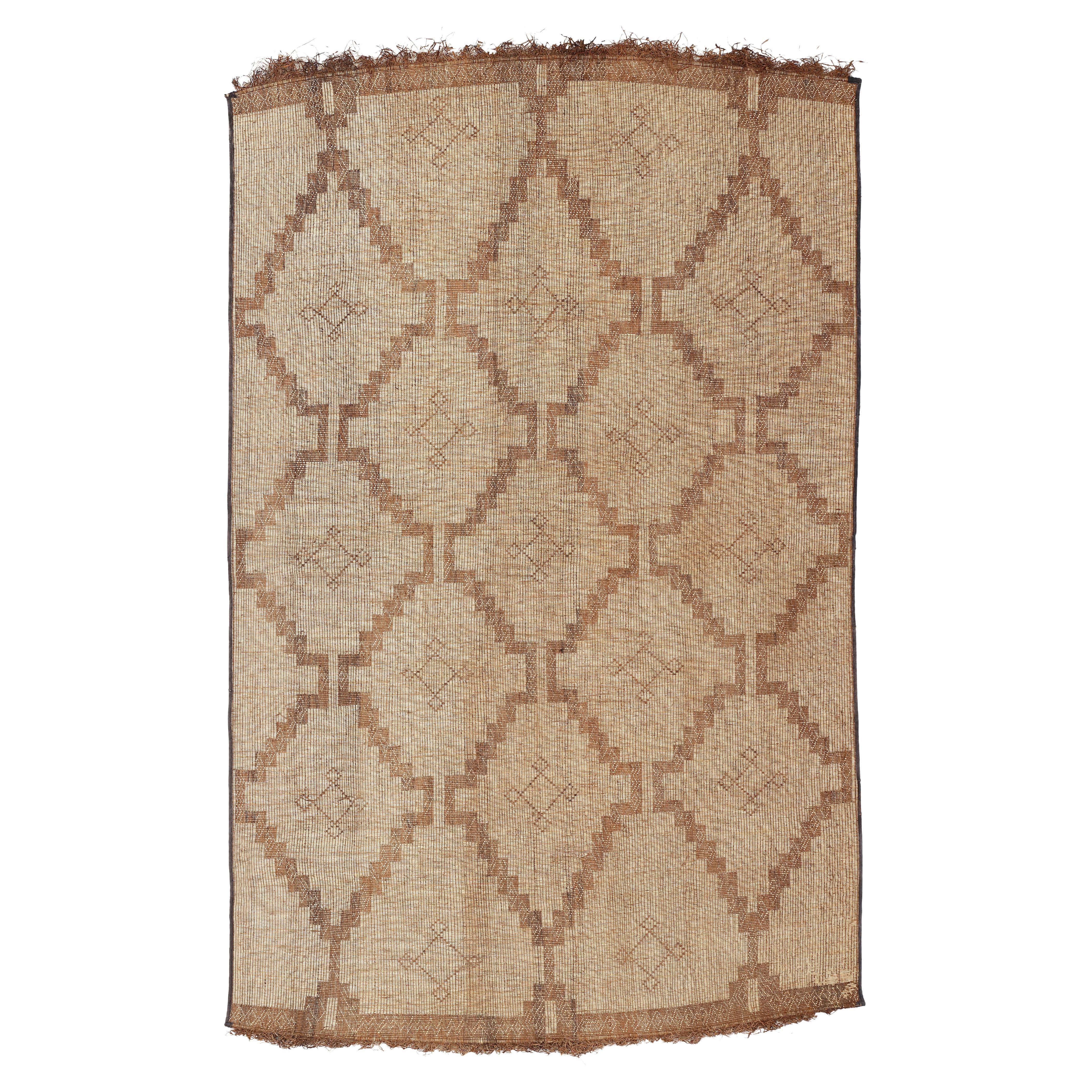 Vintage Saharan African Tuareg Leather and Reed Rug