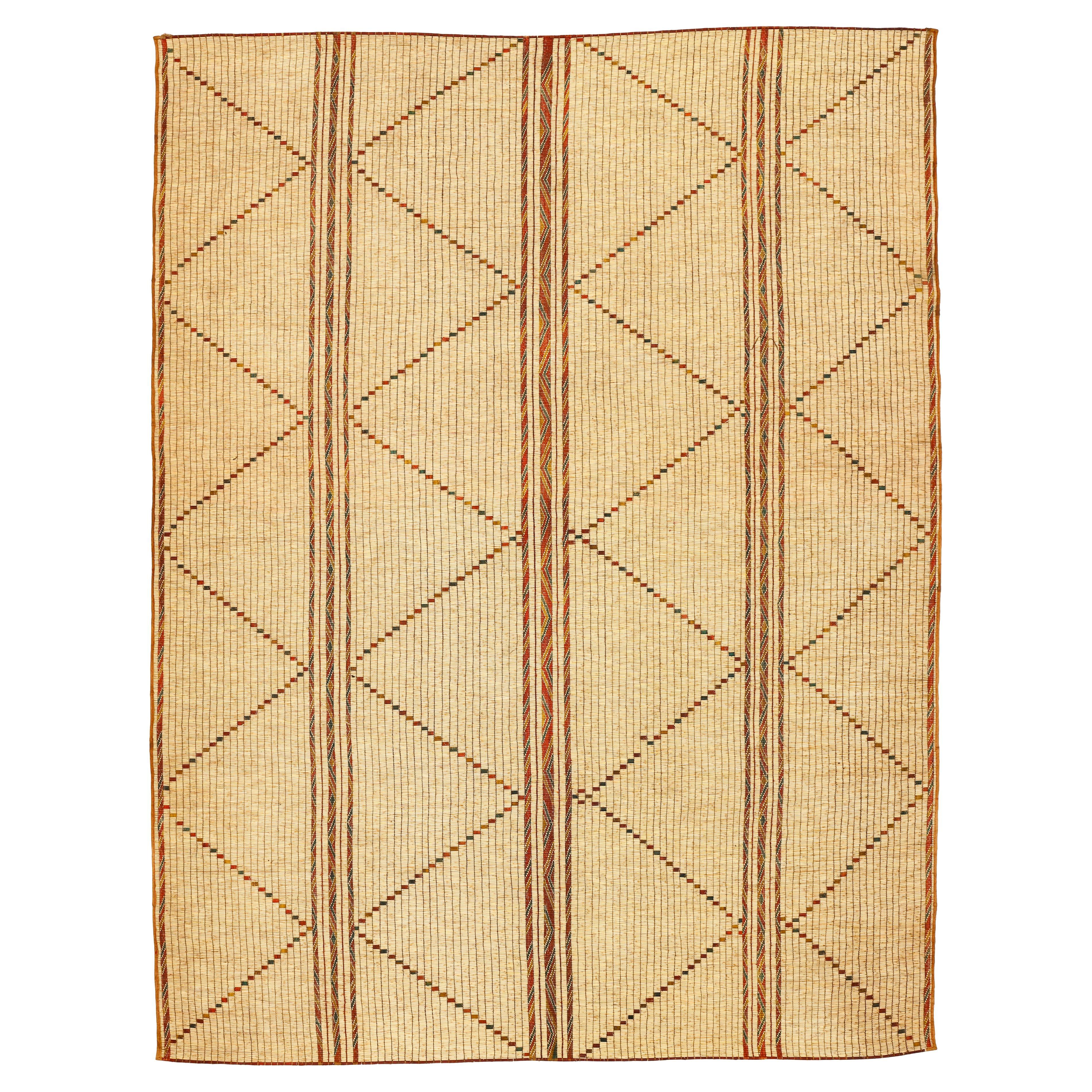 Tapis vintage Saharan Mauritanian African Tuareg en cuir et roseau