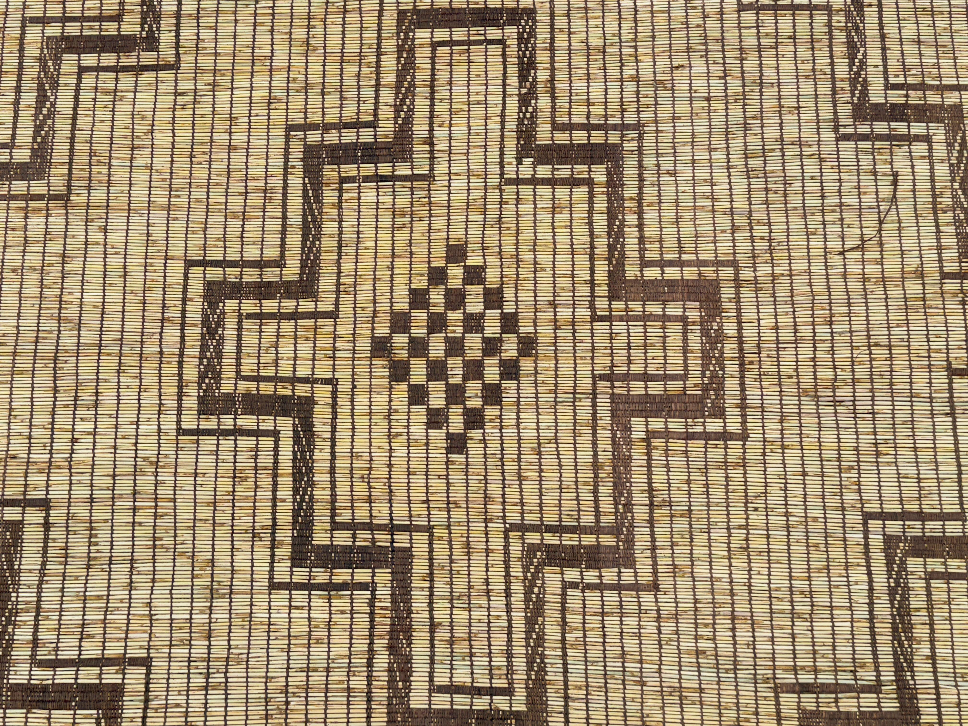 Hand-Woven Vintage Saharan Mauritanian Tuareg Leather and Reed Rug with Stepped Diamonds For Sale