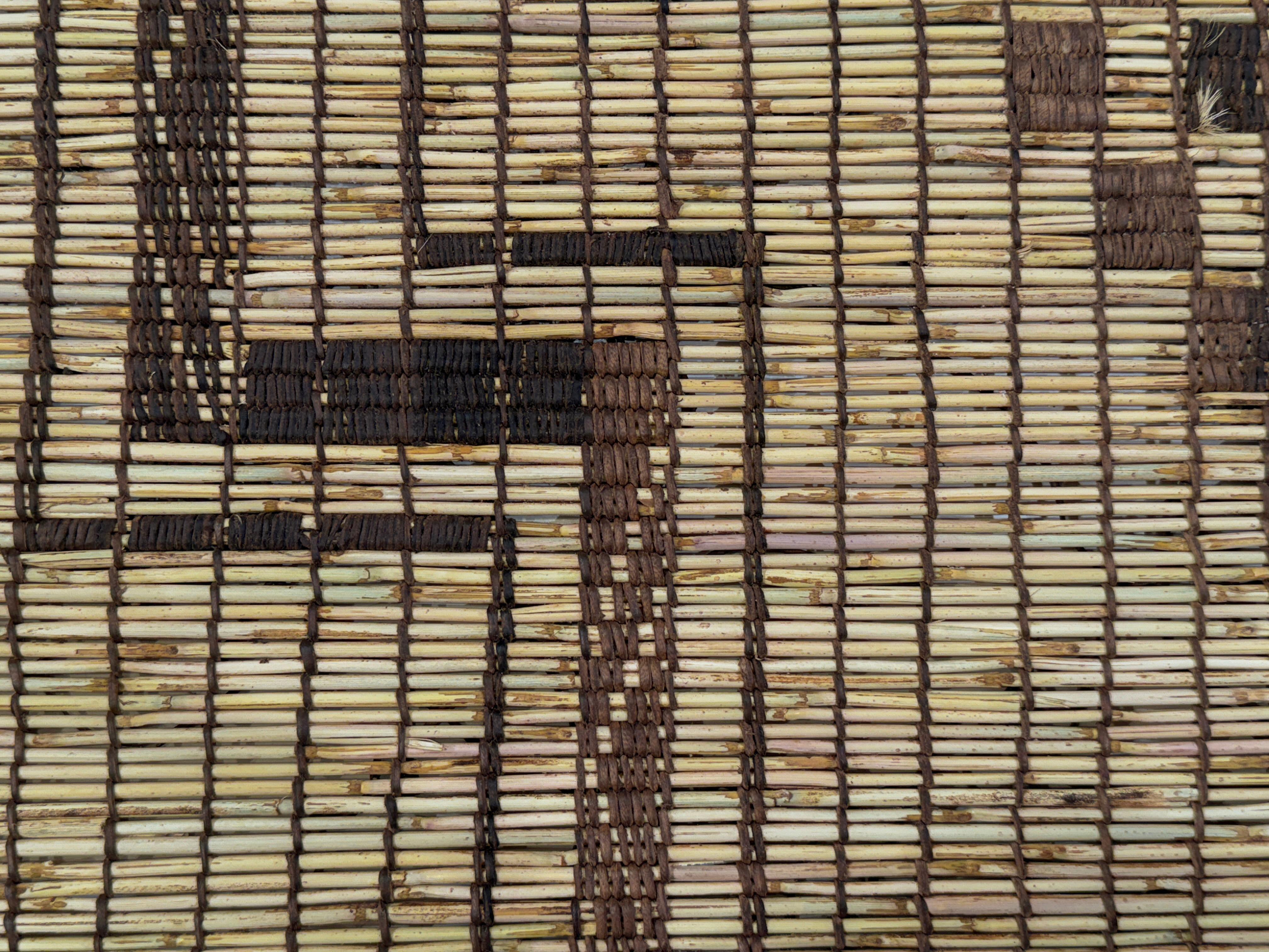 Vintage Saharan Mauritanian Tuareg Leather and Reed Rug with Stepped Diamonds For Sale 2