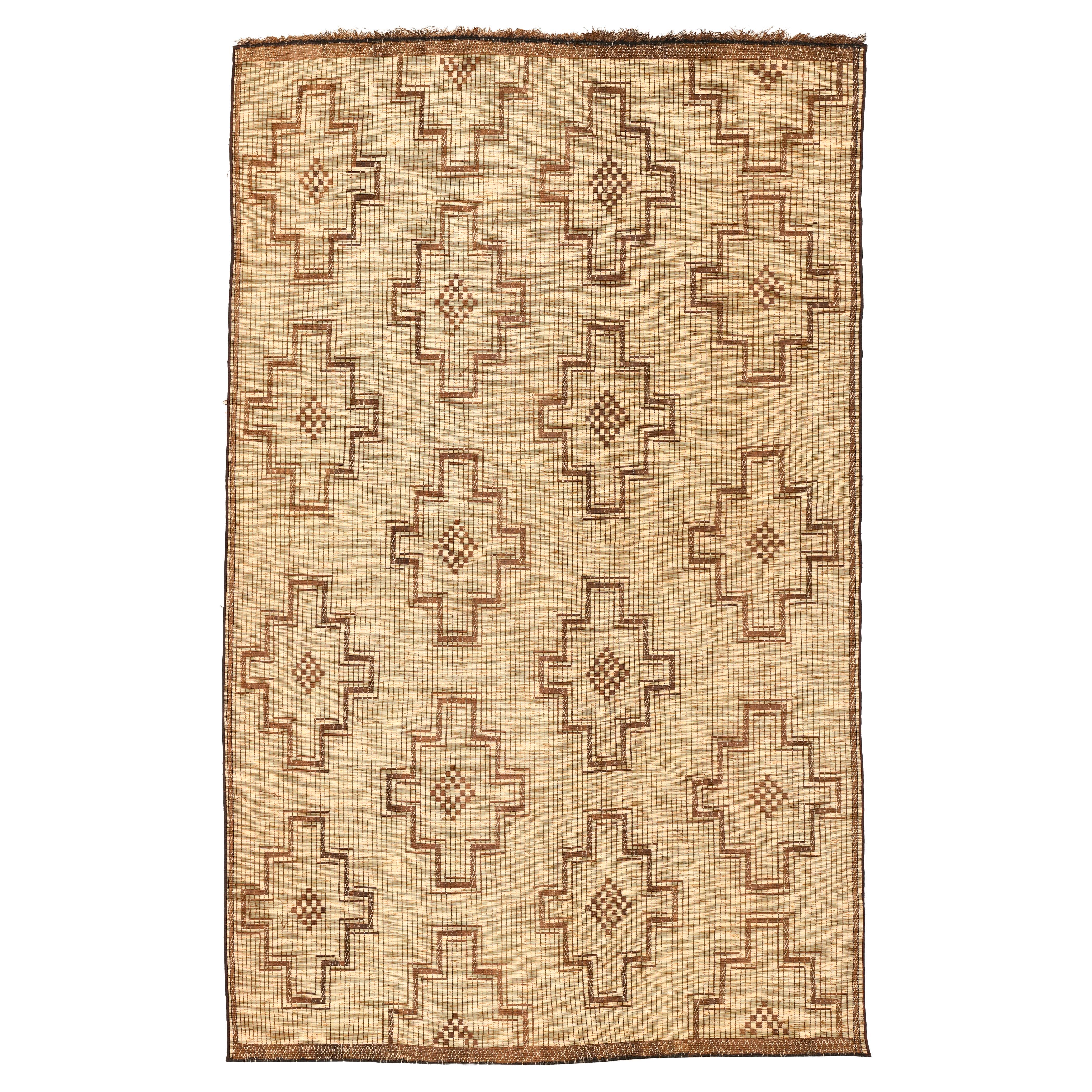 Tapis vintage Saharan Mauritanien Tuareg en cuir et roseau avec diamants à gradins