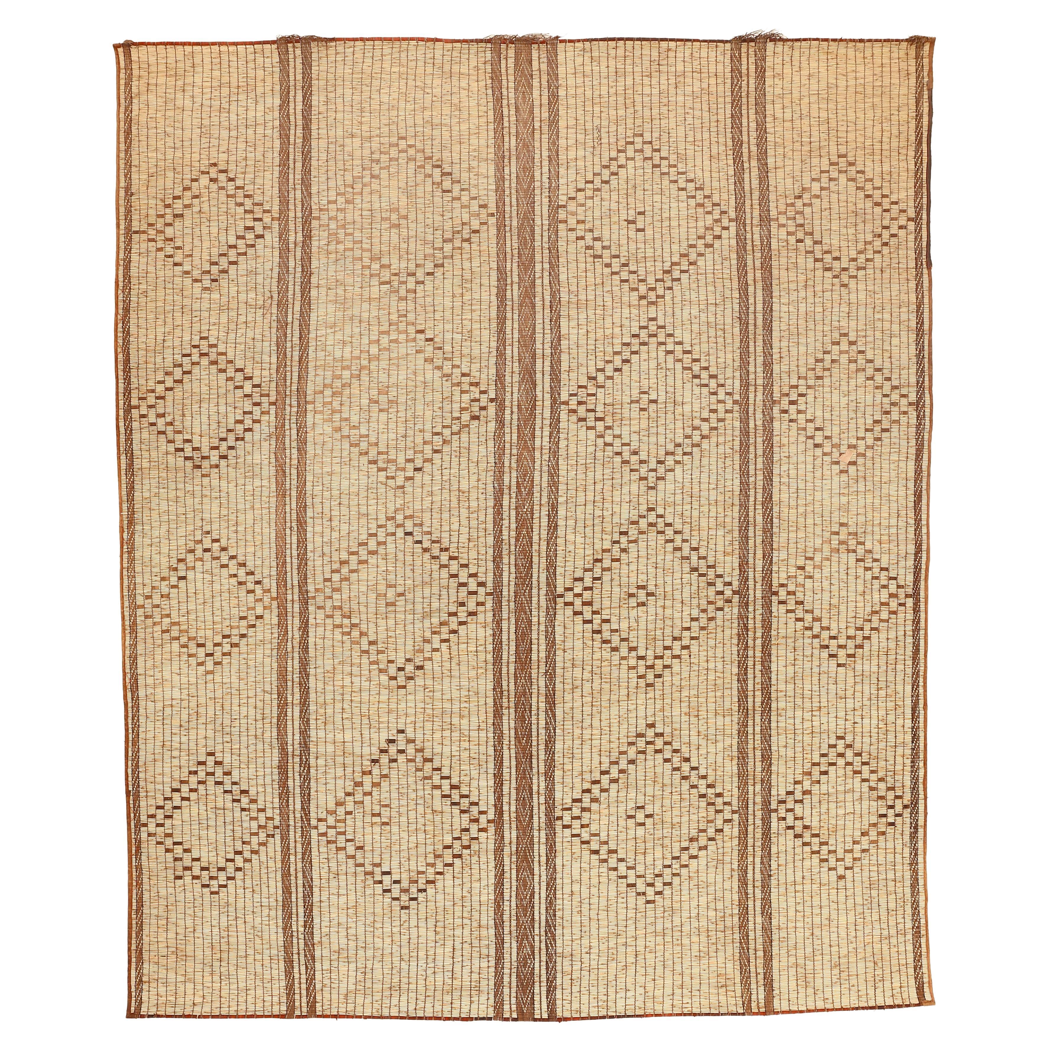 Vintage Saharan Mauritanian Tuareg Reed and Leather Square Rug For Sale