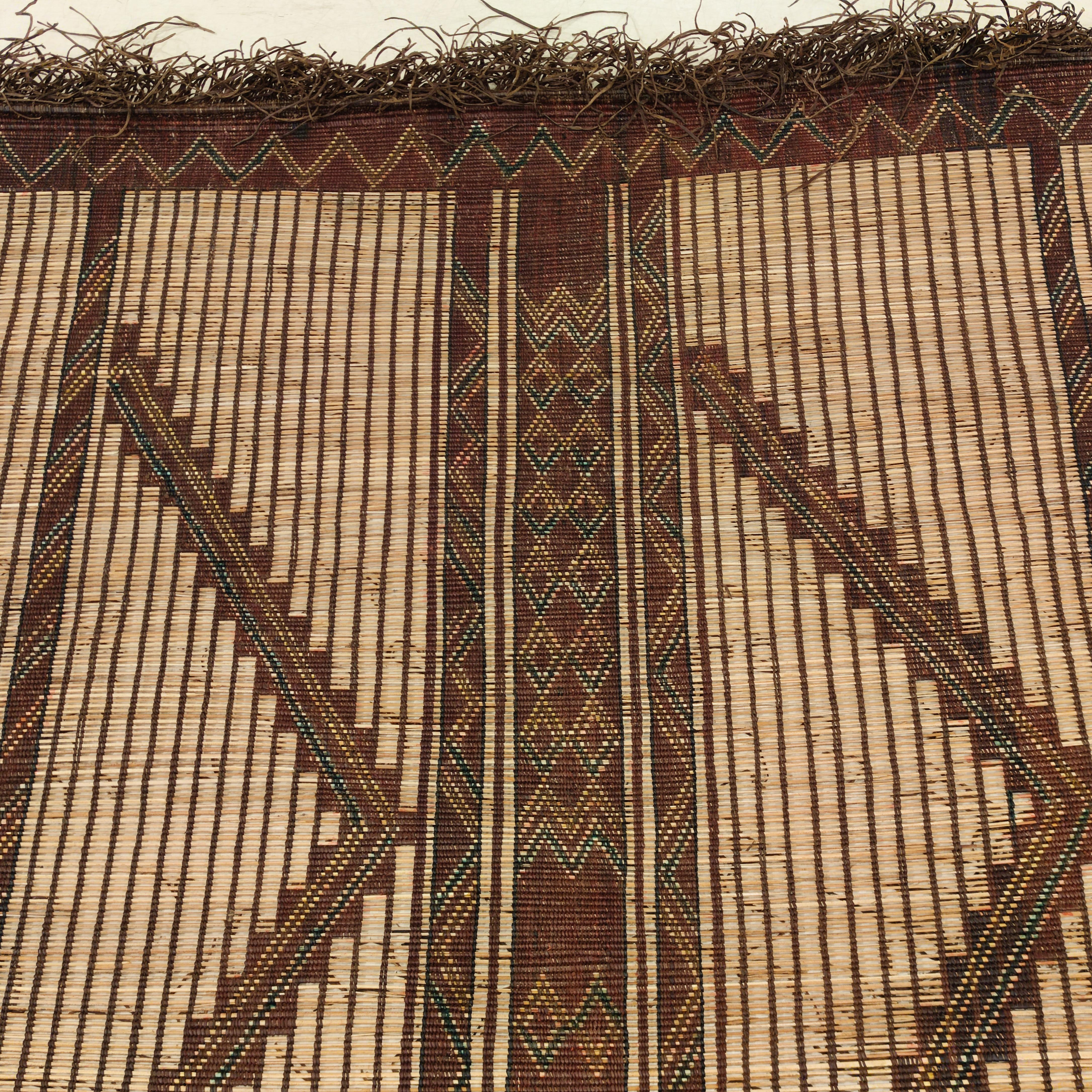 Vintage Saharan Tuareg Leather and Reed Rug 3