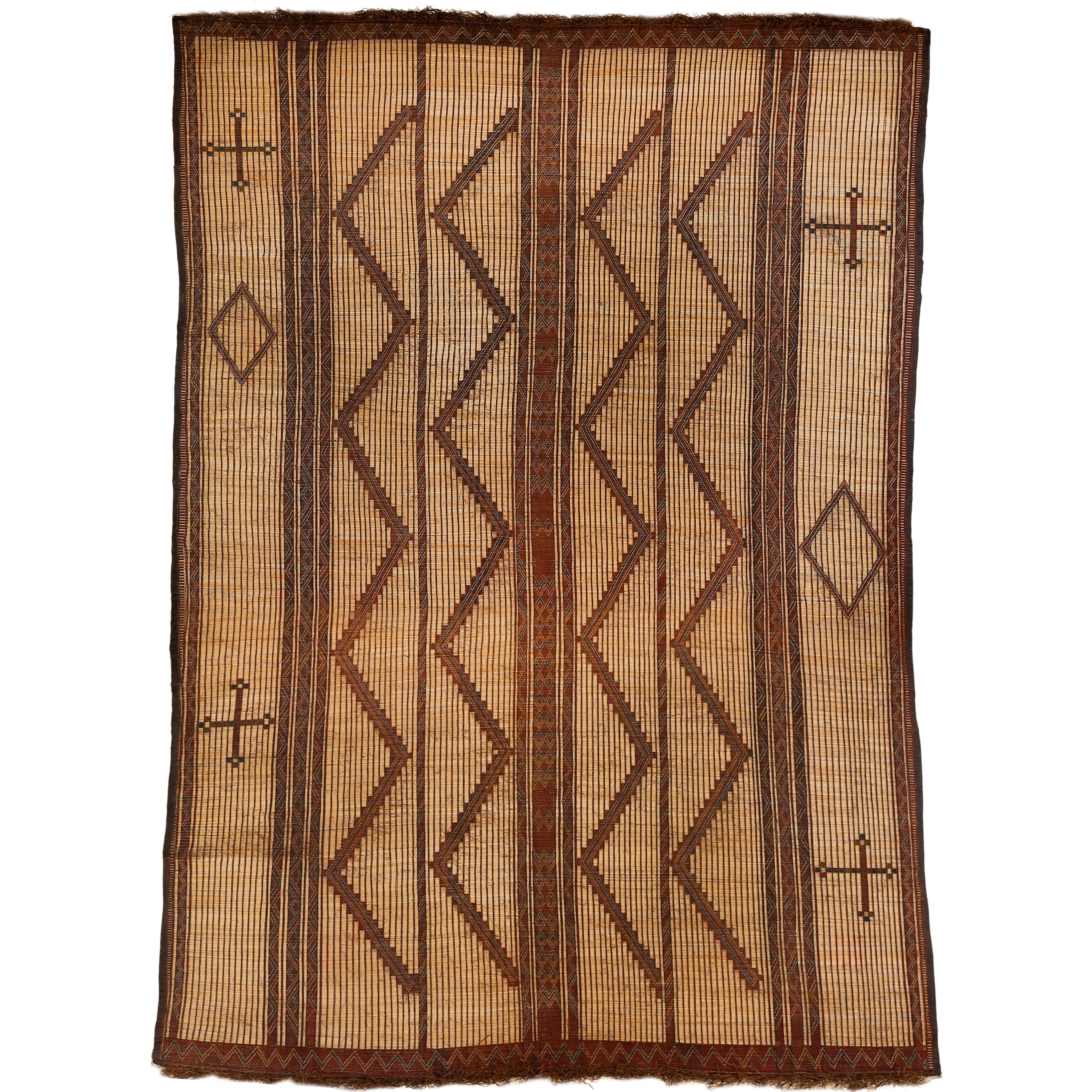 Vintage Saharan Tuareg Leather and Reed Rug 4