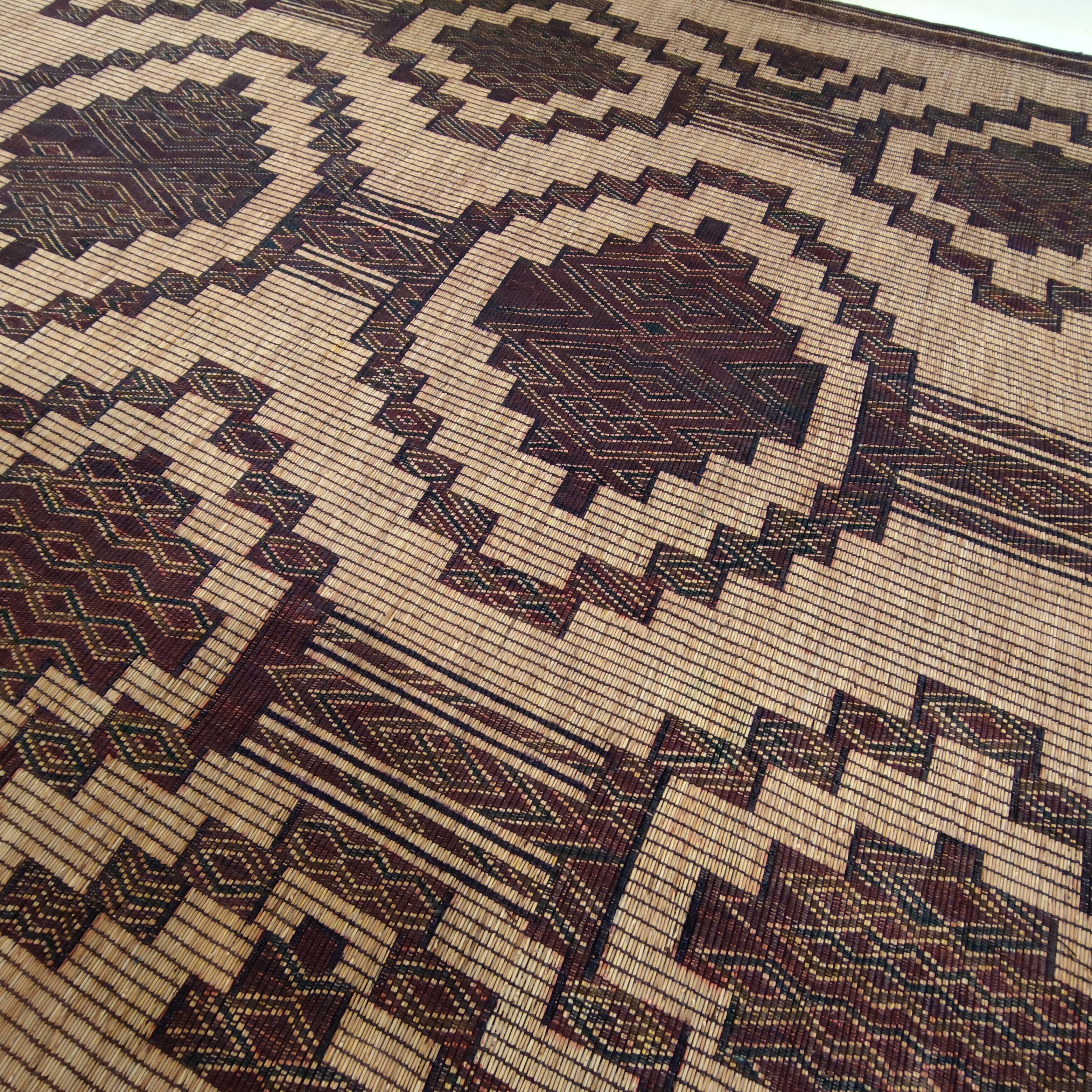 Vintage Saharan Tuareg Leather and Reed Rug 1