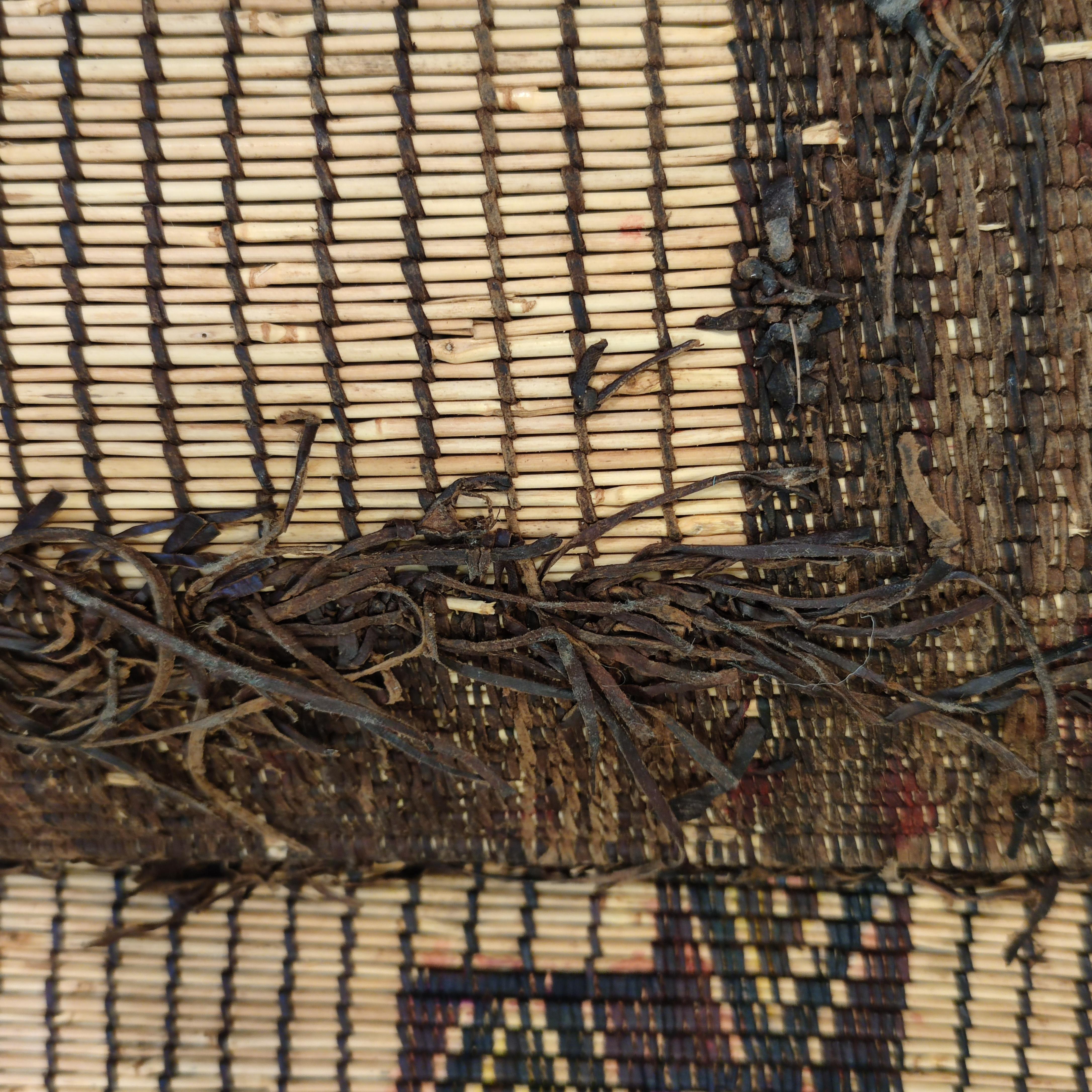 Vintage Saharan Tuareg Leather and Reed Rug 3