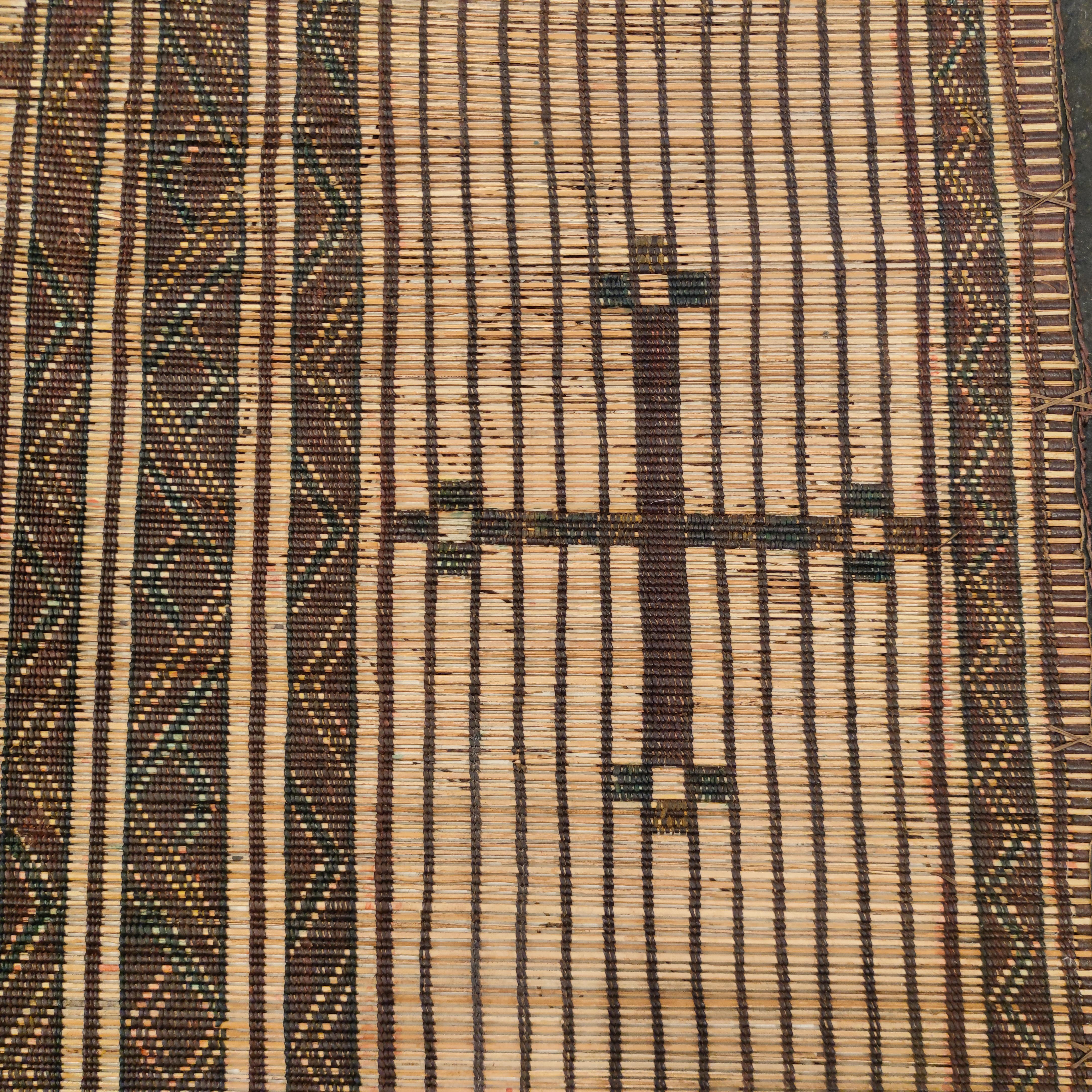 Tribal Vintage Saharan Tuareg Leather and Reed Rug