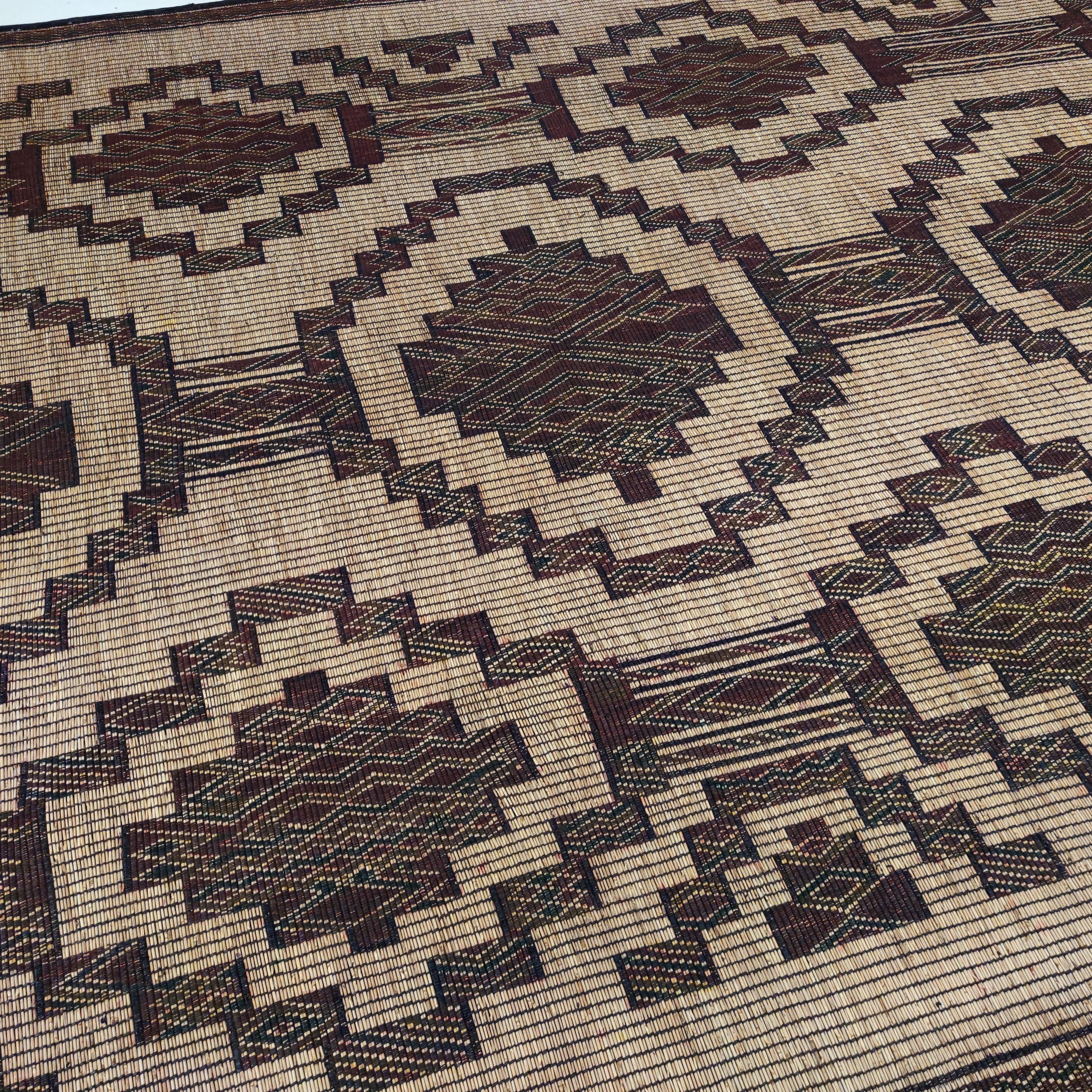 Tribal Vintage Saharan Tuareg Leather and Reed Rug