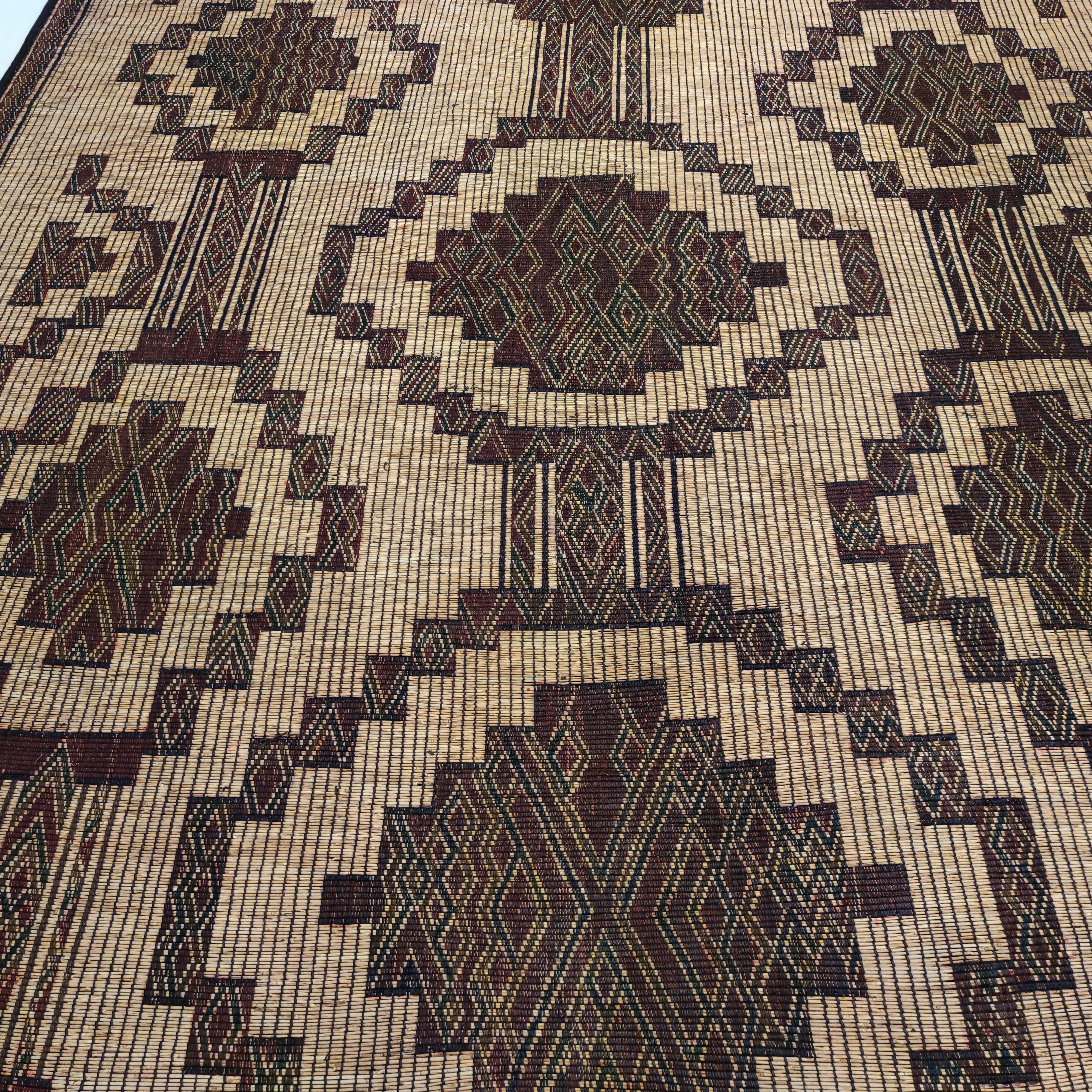 Hand-Crafted Vintage Saharan Tuareg Leather and Reed Rug