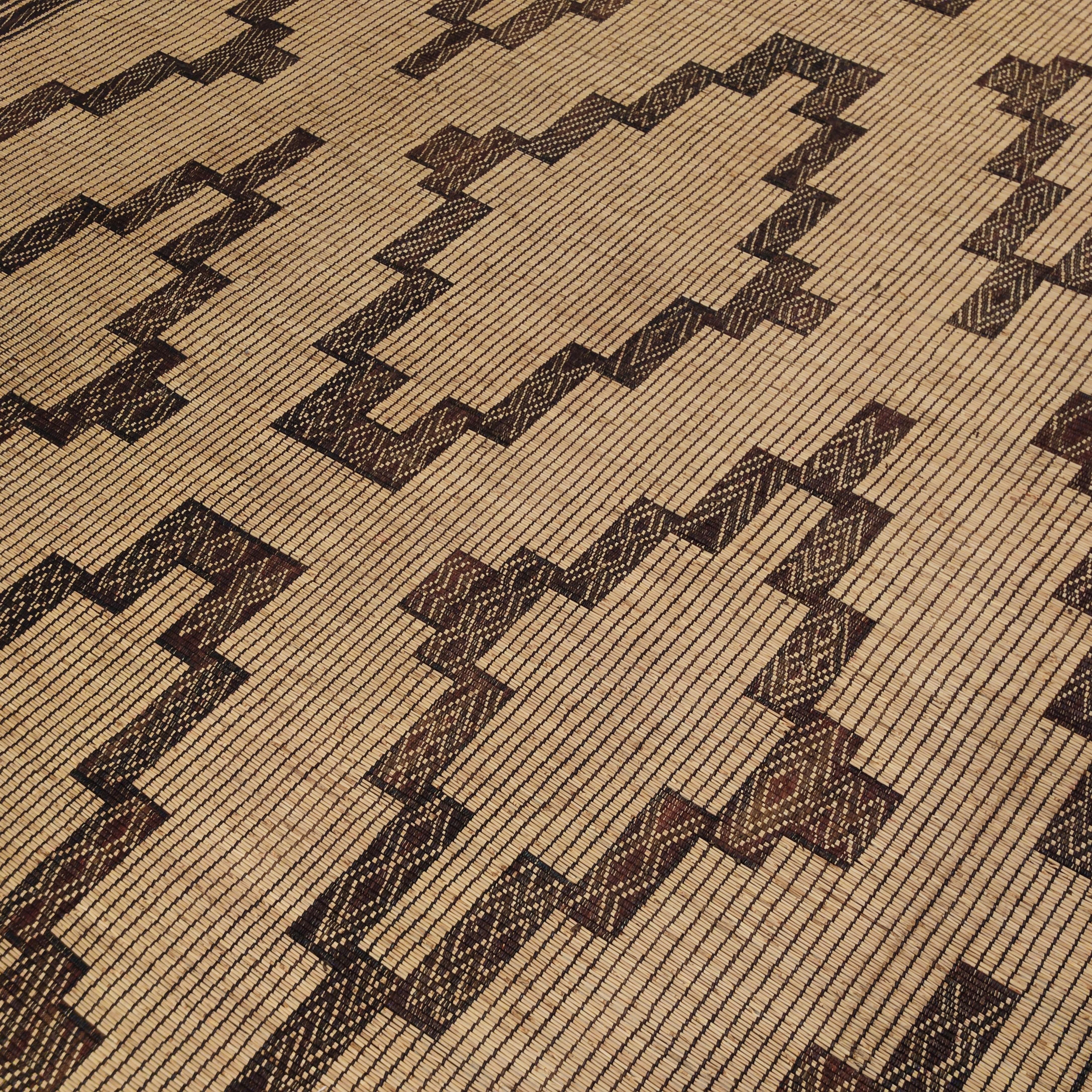 Hand-Crafted Vintage Saharan Tuareg Leather and Reed Rug with Geometric Pattern For Sale