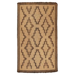 Vintage Saharan Tuareg Leather and Reed Rug with Geometric Pattern