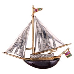 Pendentif vintage en grenat en forme de voilier