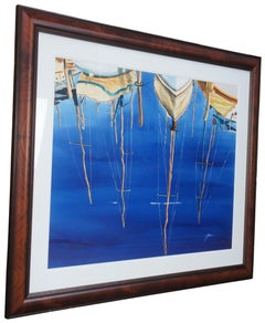 Vintage Sailboat Watercolor Painting Boat Reflection on Water Nautical 51"