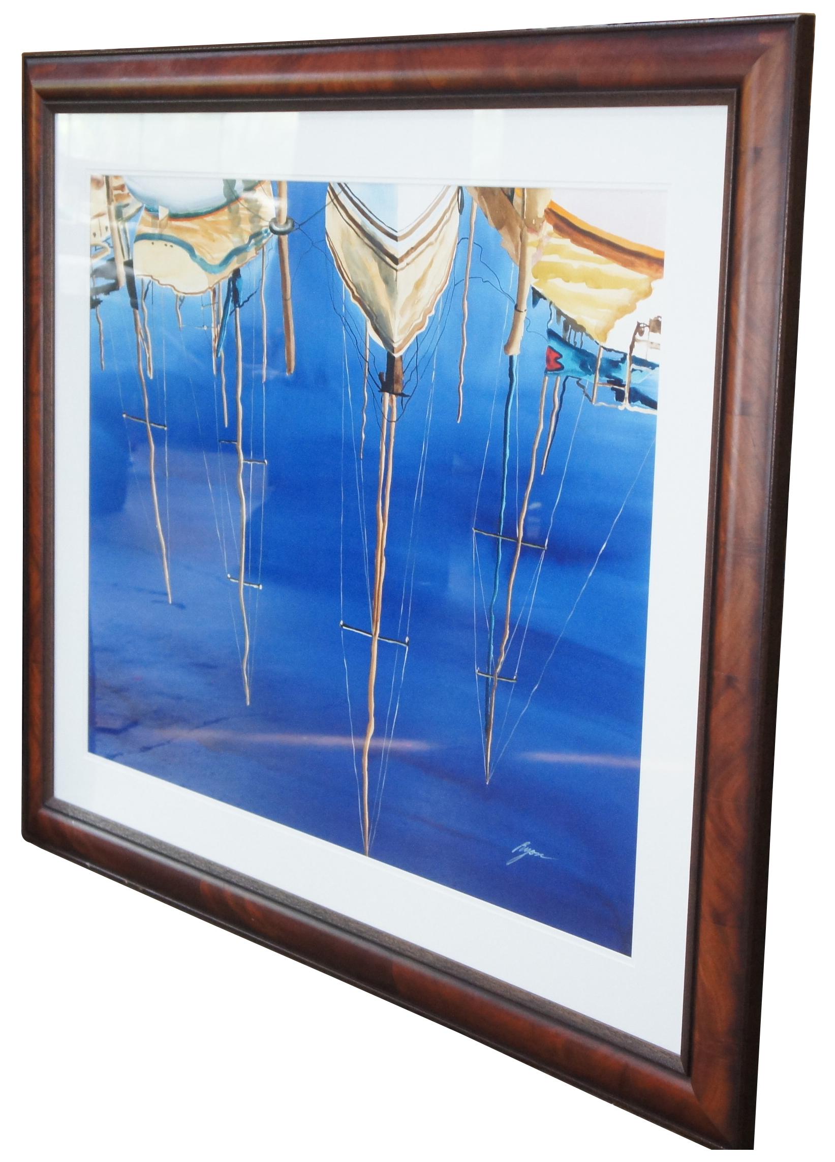 Expressionist Vintage Sailboat Watercolor Painting Boat Reflection on Water Nautical 51