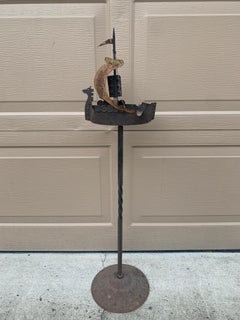 Vintage Sailing Ship Wrought Iron Ashtray on Stand