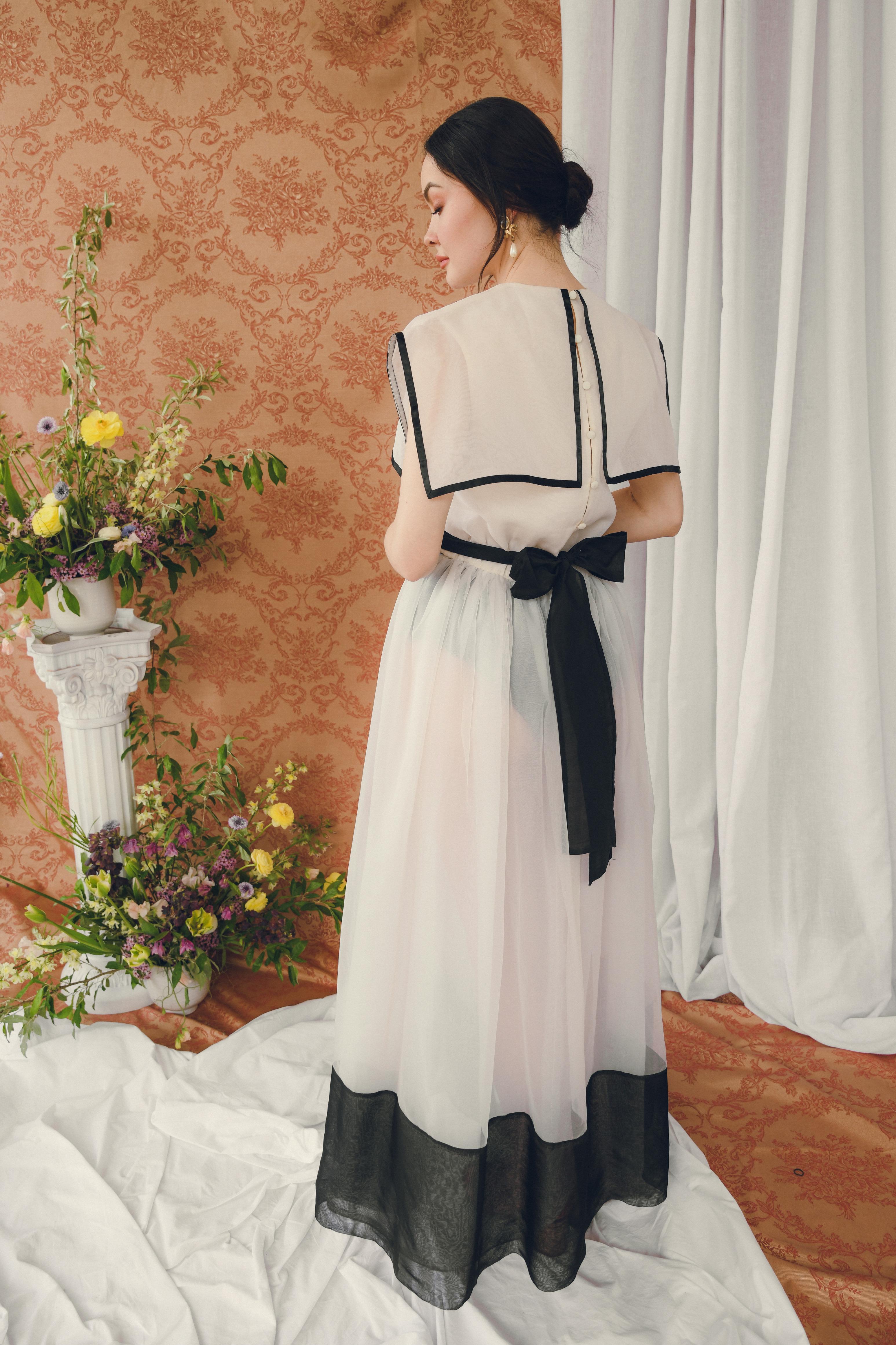 Vintage Sailor Collar Organza Dress With Detachable Lining For Sale 5