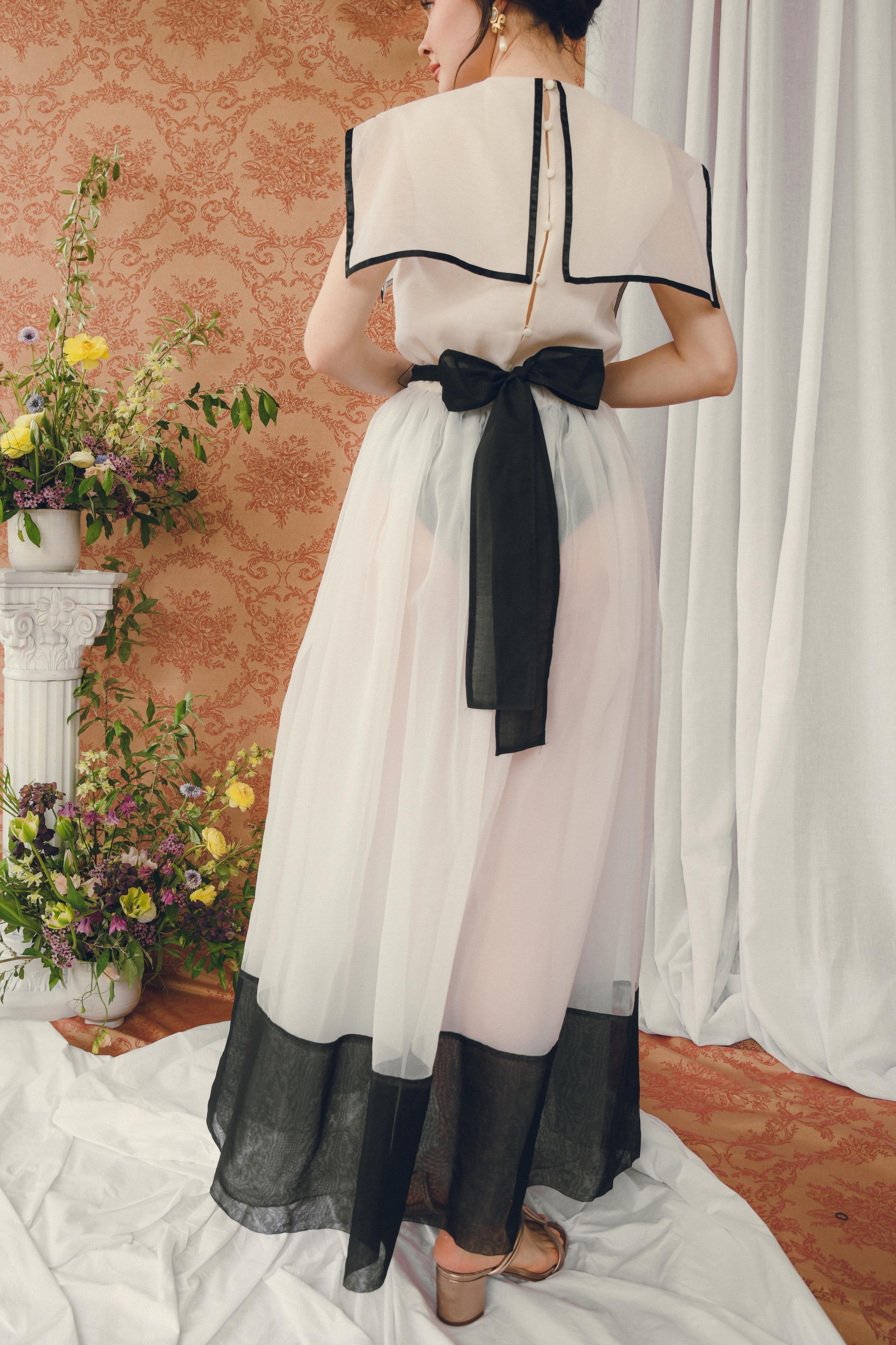 Vintage Sailor Collar Organza Dress With Detachable Lining For Sale 6