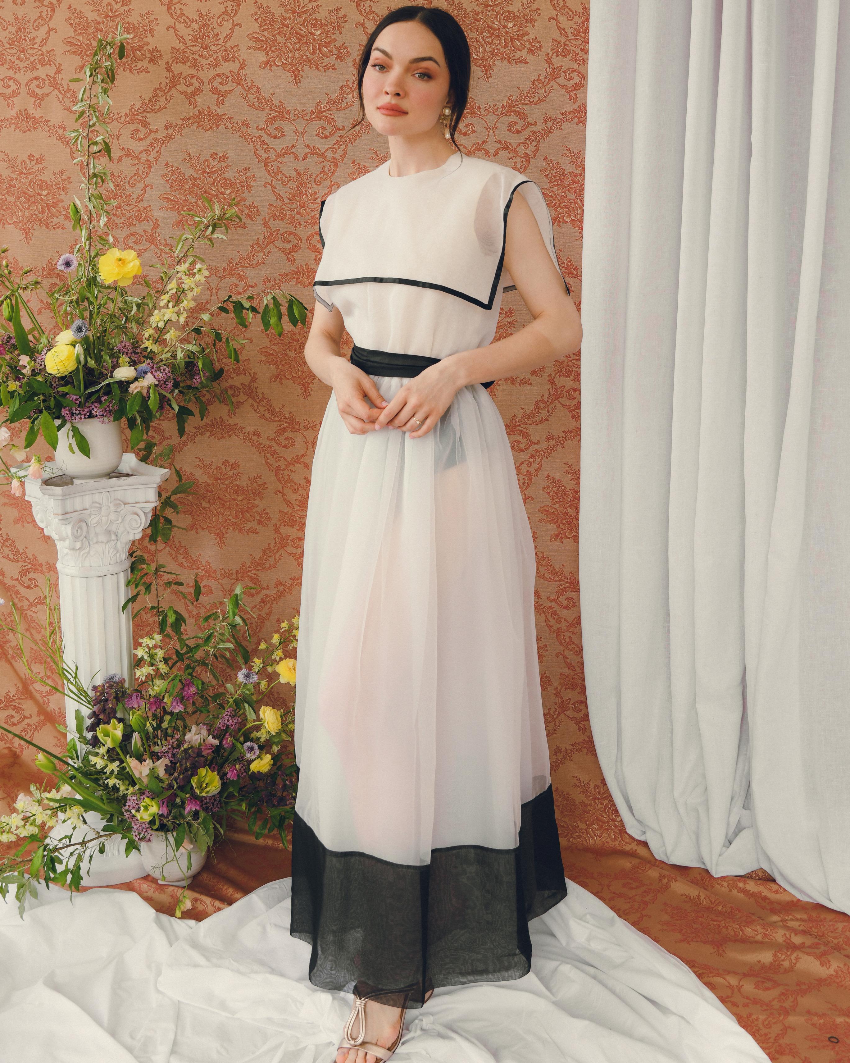 Women's Vintage Sailor Collar Organza Dress With Detachable Lining For Sale