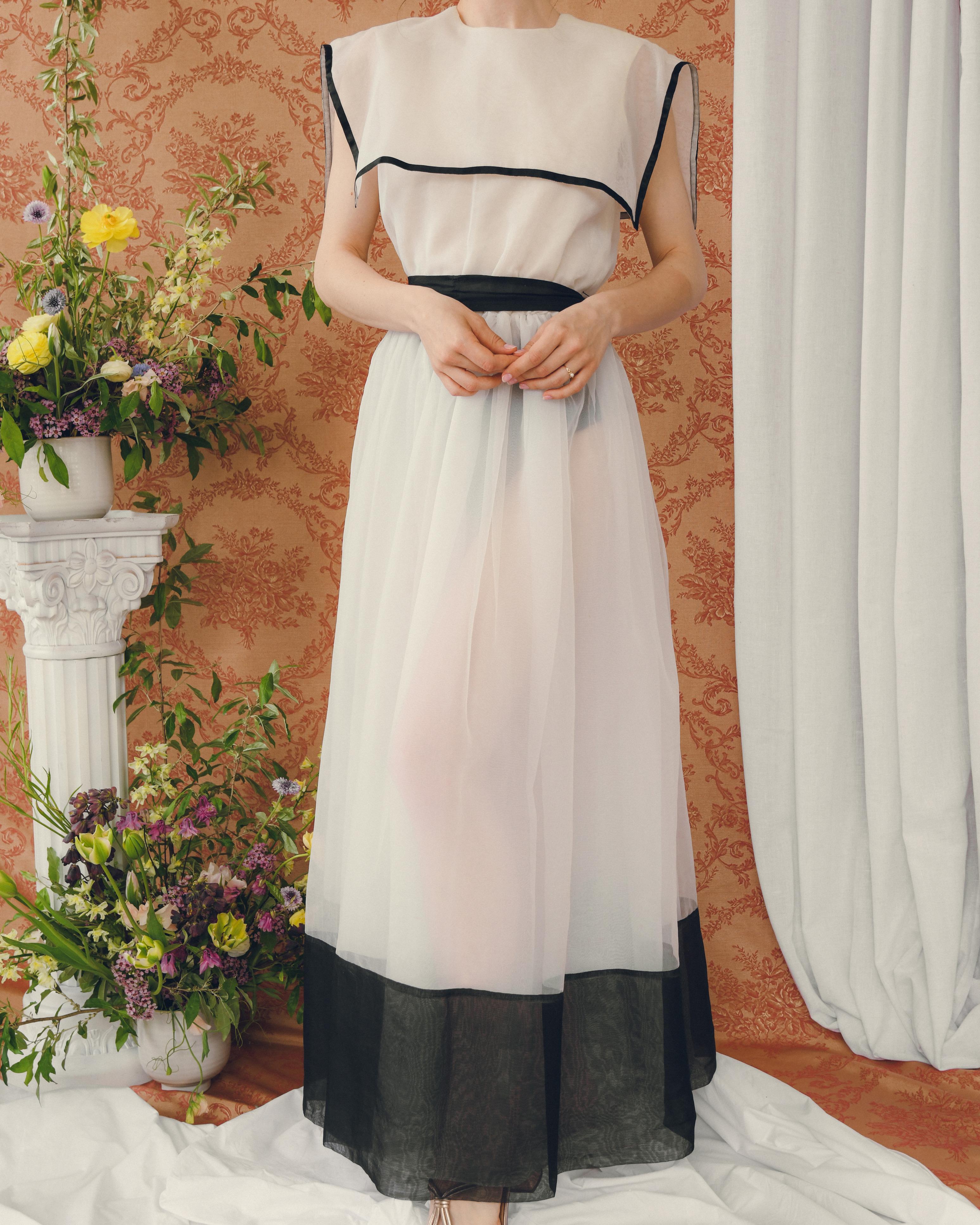Vintage Sailor Collar Organza Dress With Detachable Lining For Sale 1