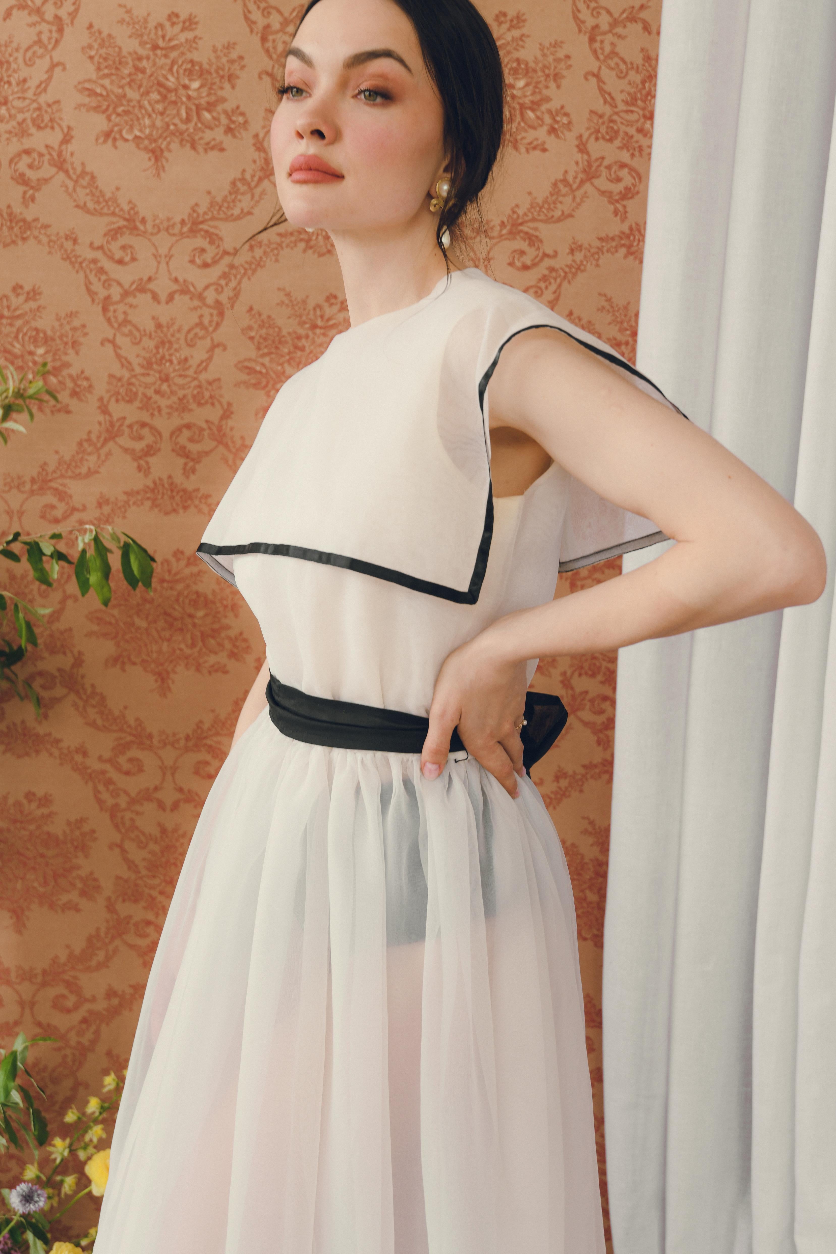 Vintage Sailor Collar Organza Dress With Detachable Lining For Sale 3