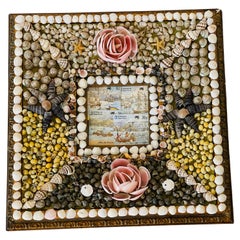Vintage Sailors Valentines Style Sea Shell Encrusted Frame